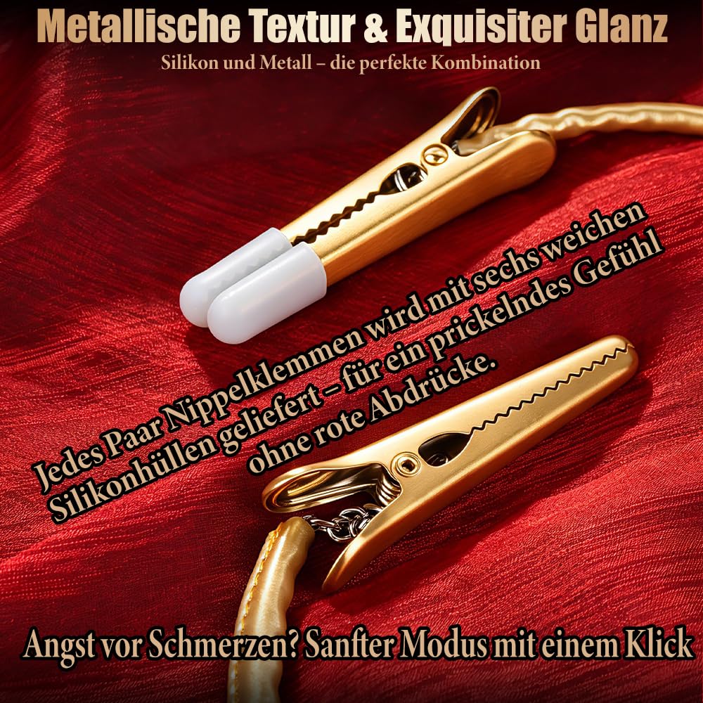 Elektrostimulation Nippelklemmen BDSMs Spielzeug für Nippel Zunge Klitoris Stimulation Nippelklemme mit 7 Elektroschockmodus SM Fetisch Elektro-Schock Sex Toyset Für Frau Männer Paare (Silber)