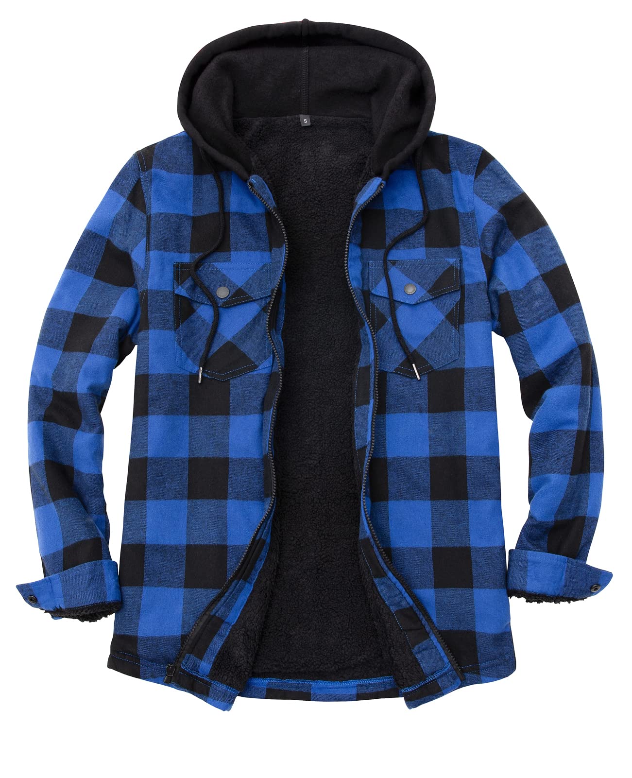 ZENTHACE Herrenjacke mit Sherpa-Futter, durchgehender Reißverschluss, kariert