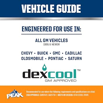 PEAK DEX-Cool Antifreeze + سائل تبريد ، مبرد محرك ممتاز مع مضاد للتجمد ، خليط سائل تبريد مضاد للتجمد للسيارات للمركبات المعدلة وراثيًا ، 1 جالون