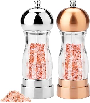 Pepper Grinder,Salt Grinder,Stainless Steel Salt and Pepper Grinder Set,Manual Salt & Pepper Grinders,Refillable Pepper Grinder Mill with Adjustable Coarseness, Ideal for Kitchen5 Inches-2PCS