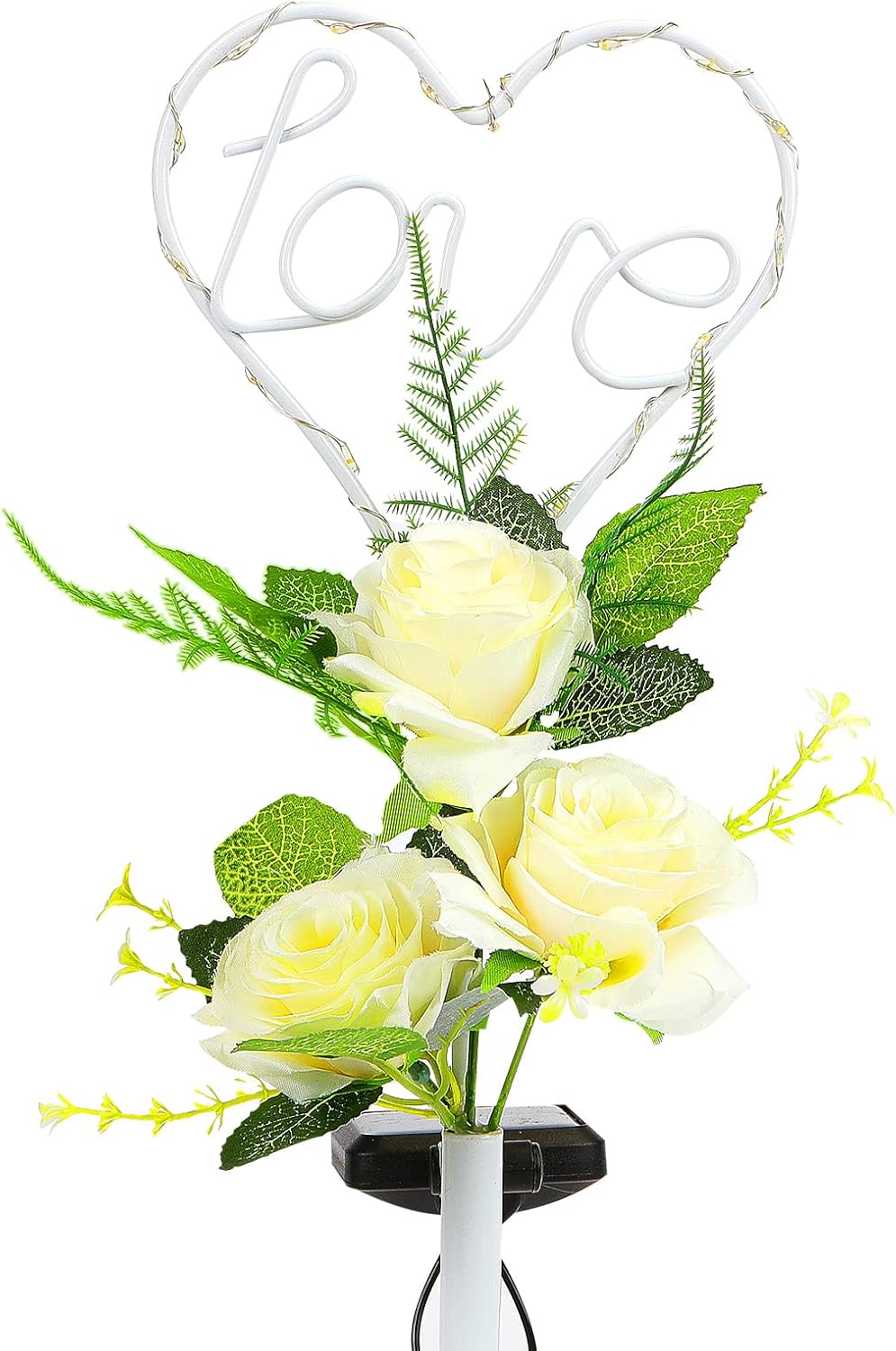 2 Pack 16 Inch Solar Heart Garden Stake Lights with Grave Decorations for Memorial Cemetery Flowers Metal Garden Art for Patio Lawn Garden Decor Solar Outdoor Love