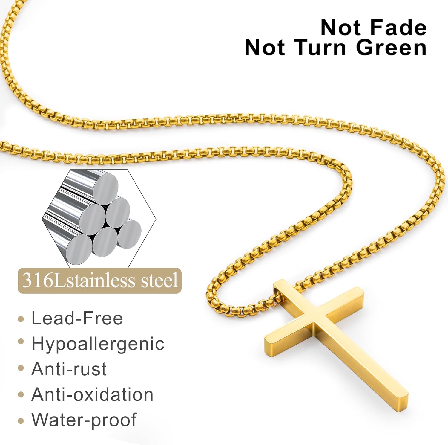 Romass 2 Pcs Cross Necklace for Men Boys,Stainless Steel Pendant Silver Black Gold Crosses Chain Jewelry Gifts Box 16-30 inches - Image 3