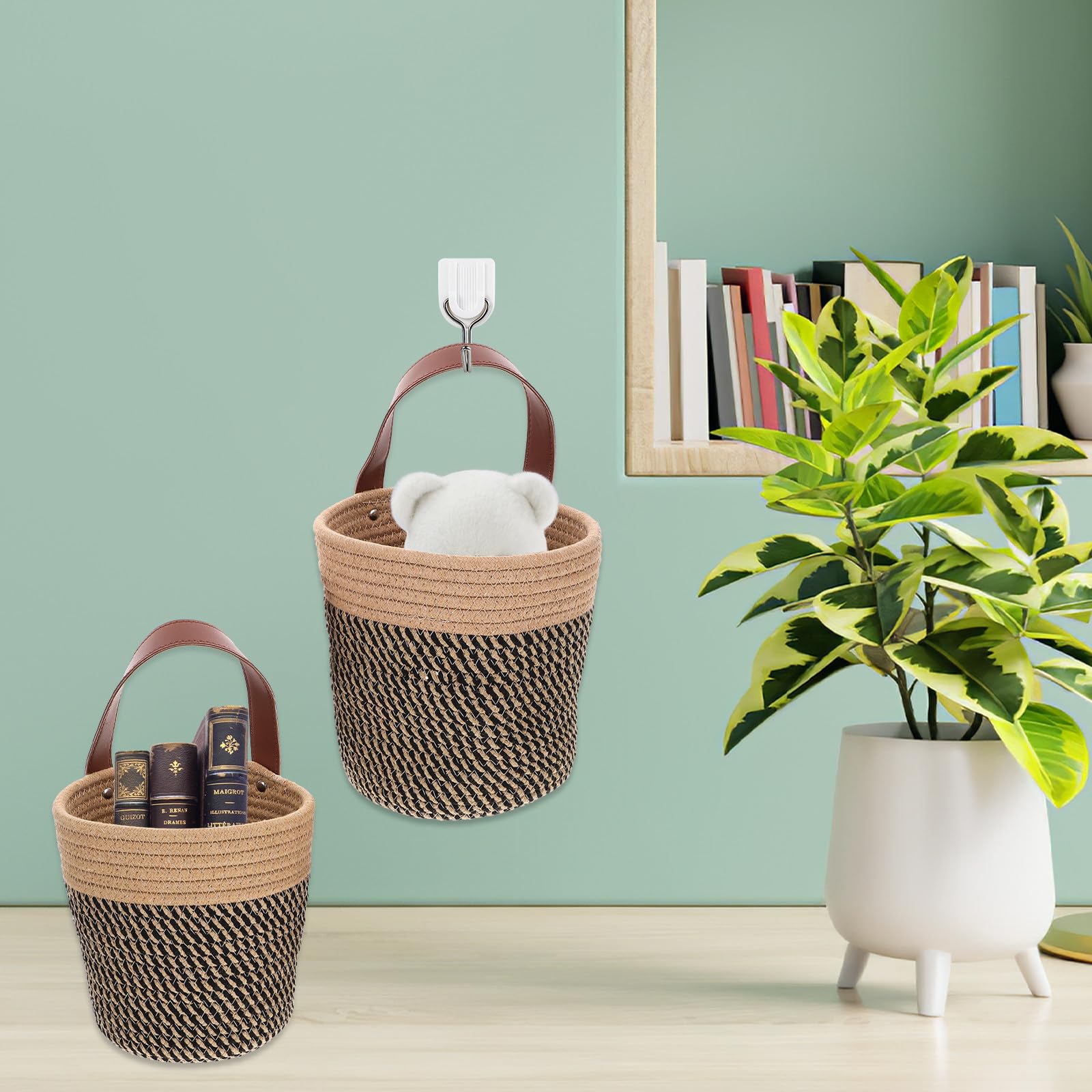GANAZONO Geflochtener Wandhängepflanzgefäß Blumenkorb 2 Stück | Blumen und Pflanzen, Gewebte Korbform, für Aufhängung an Wand oder Decke