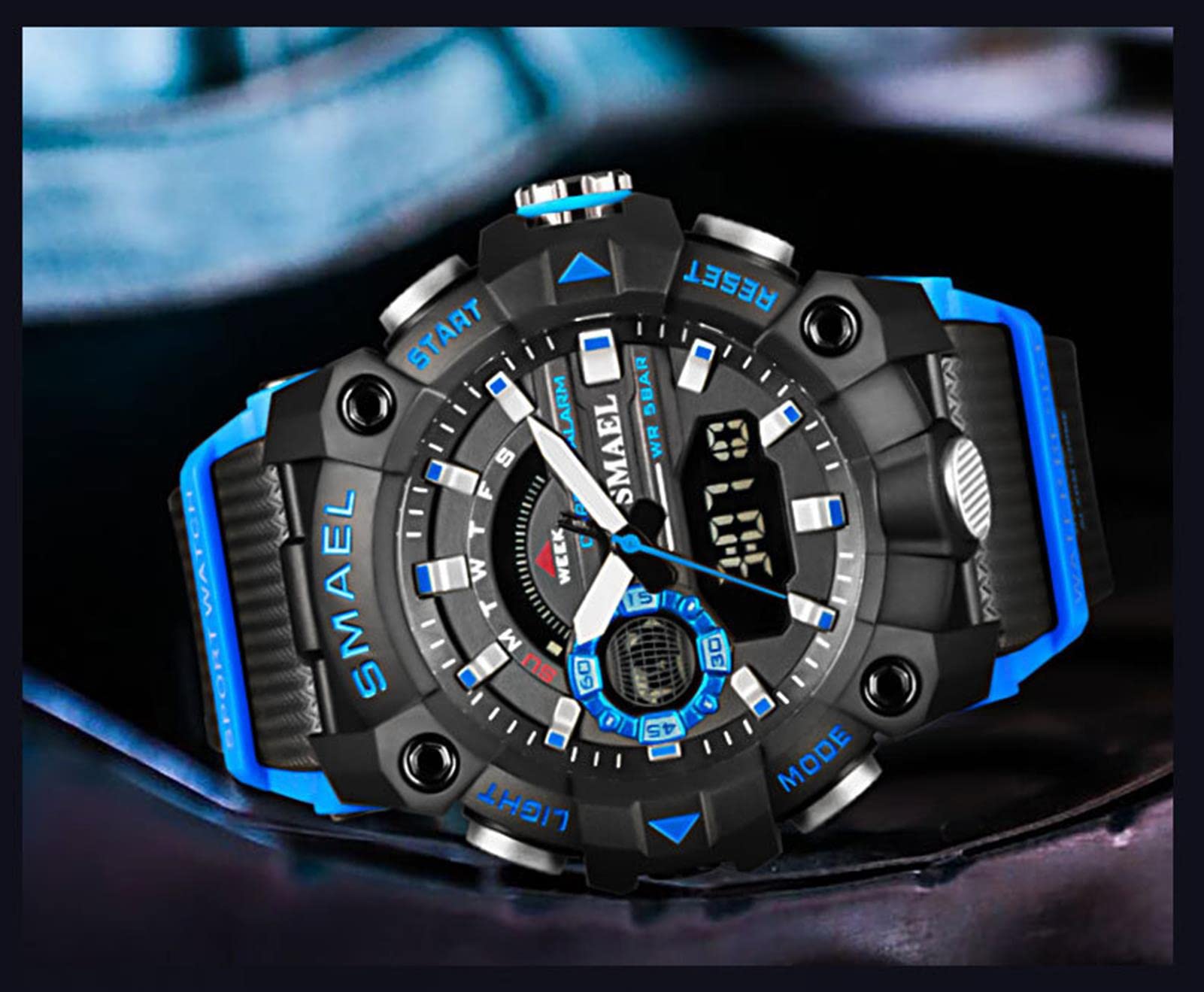 Orologi Sportivi per Uomini, Orologi Militari A Doppia Display Luminosi Multifunzionali, Orologio al Quarzo Multi Dial-Quadrante Analogico, con Allarme