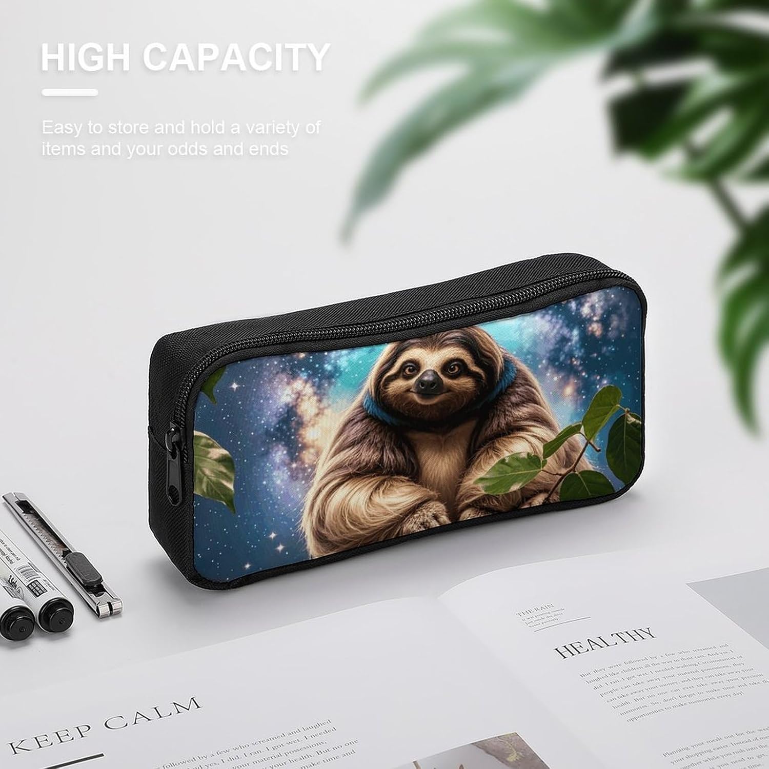 Funny Animal Galaxy Sloth Pencil Case Large Capacity Pencil Pouch image 4