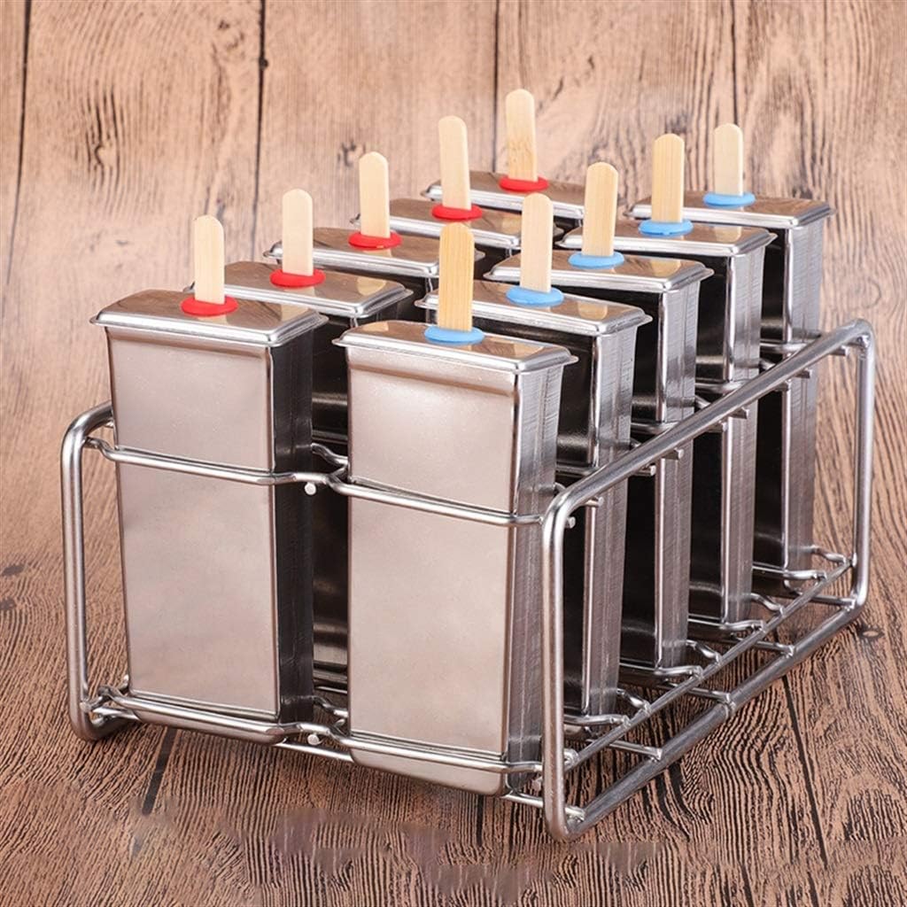 アイス型 製氷皿 木製のスティックとブラシを送信するためにステンレス鋼のアイスクリームモールドDIYフルーツクリエイティブアイストレ