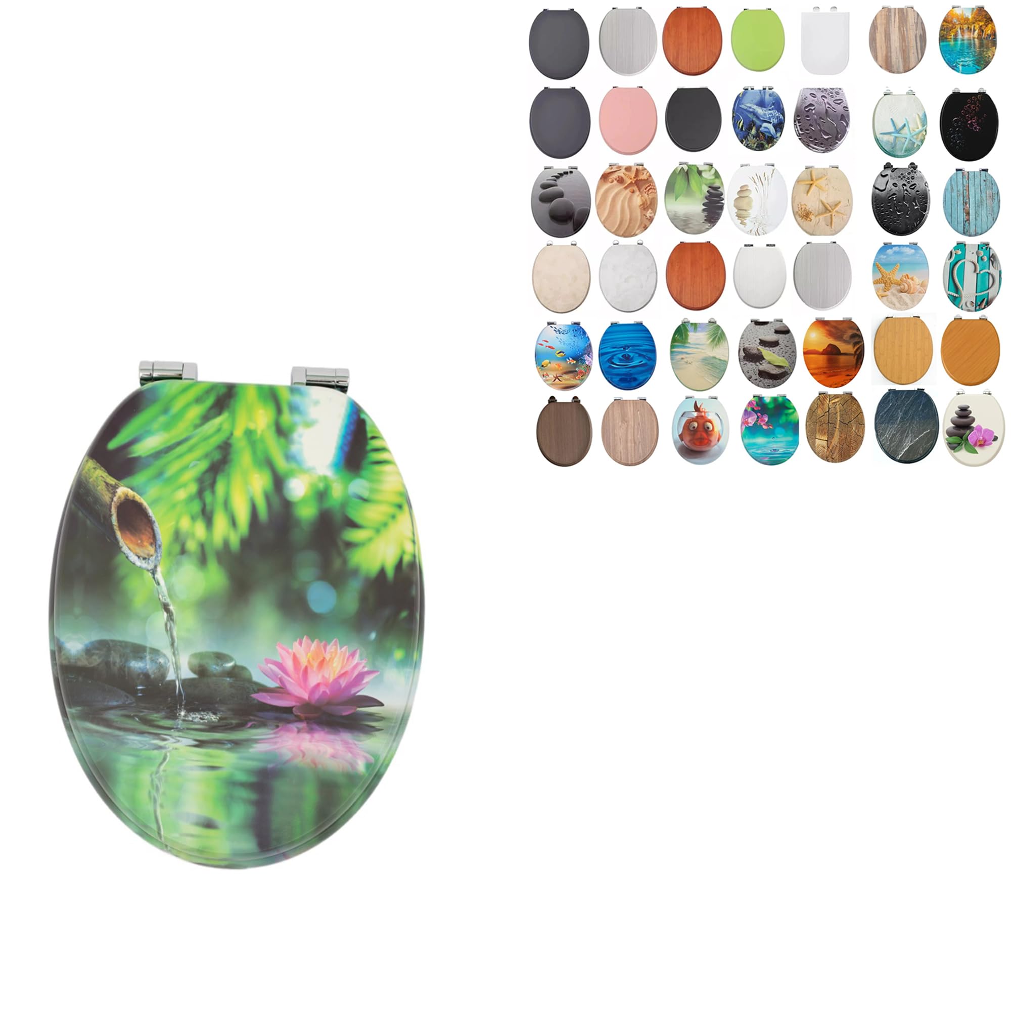 Duas Multiple Colour Options 18" Universal Mdf Wc Toilet Seat – Easy Fit With Strong Zinc Alloy Hinges, Smooth Wipe Surface – Fits All Water Closets (Bamboo Waterfall)