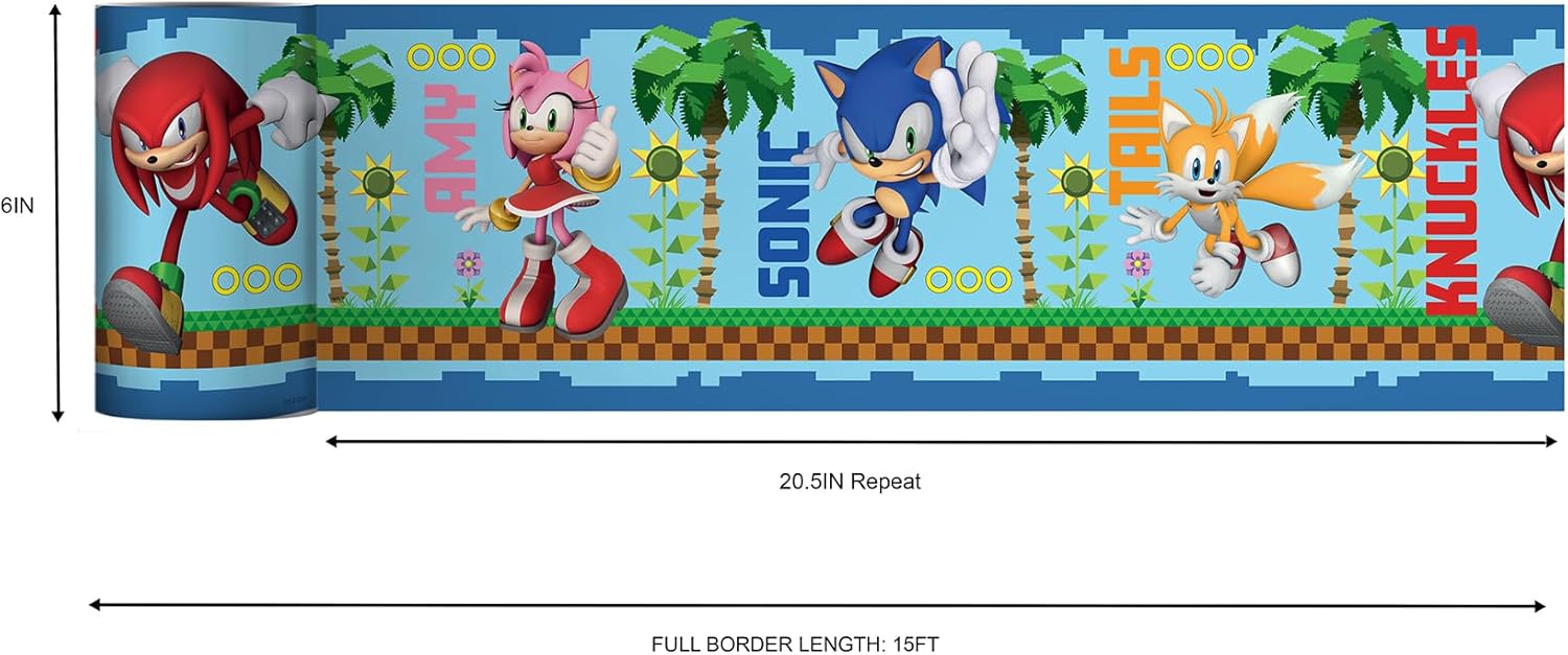 RoomMates Sonic The Hedgehog Green Hill Characters Border Decal, RMK1338BD