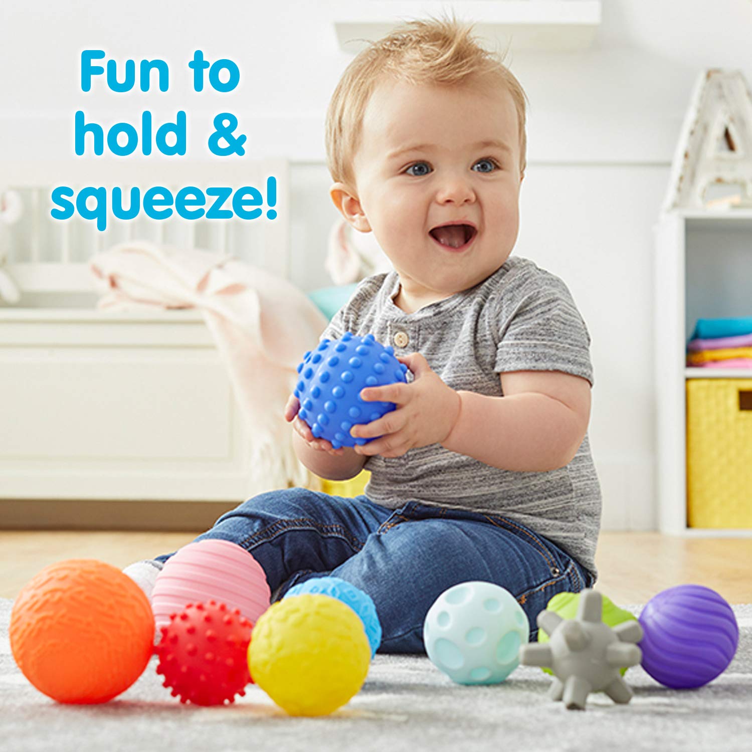 Kidoozie Touch ‘n Roll Sensorische Bälle – 9 Stück, Strukturiert, Mit Netztasche, Für Babys 6-18 Monate