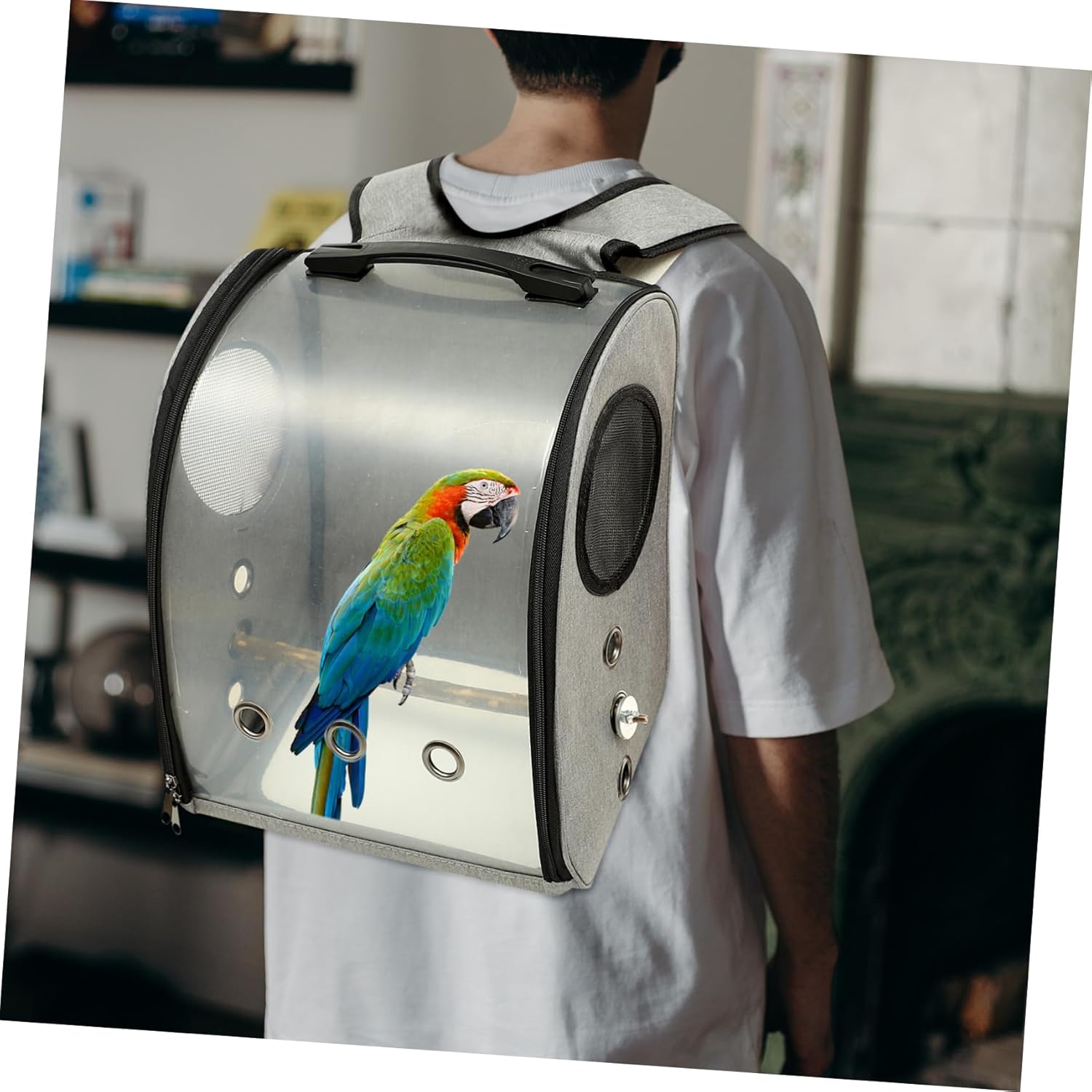 Totority Bird Carrier Backpack Comfortable Travel Cage for Parrots Detachable Stand Design Shoulder Strap Breathable and Portable Parrot Carrier Bag Gray