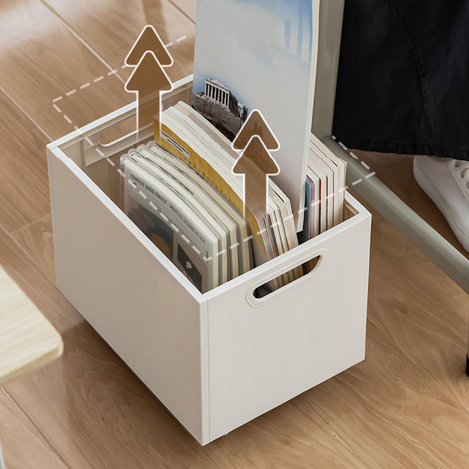 Scatola Porta Libri, Scatola Porta Documenti in Plastica con Doppie Maniglie Laterali, Impilabile con Carico di 50 Kg, Ampia Apertura 25 X 24 X 32 Cm, per Studenti, Aula, Ufficio, Casa