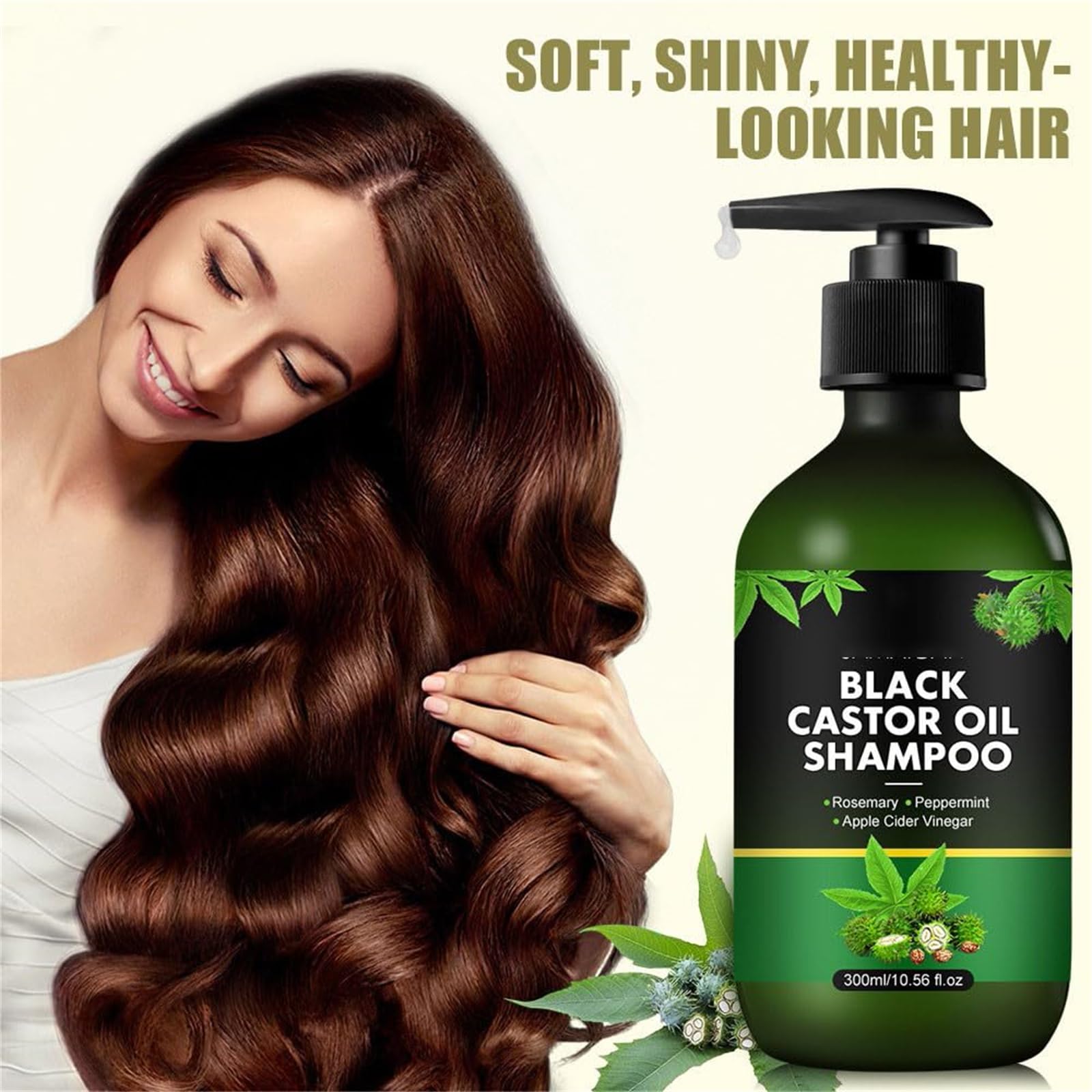 Champú de aceite de ricino negro, champú suavizante con control de aceite, repara el cabello seco dañado, da volumen para cabello fino, reduce el encrespamiento, mejora el brillo (2pcs)