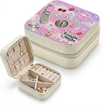 For Katseye Merch Jewelry Box, Y2K-Inspired Pop Graphic Travel Jewelry Organizer, Compact Zipper Jewelry Case for Rings Earrings & Accessories