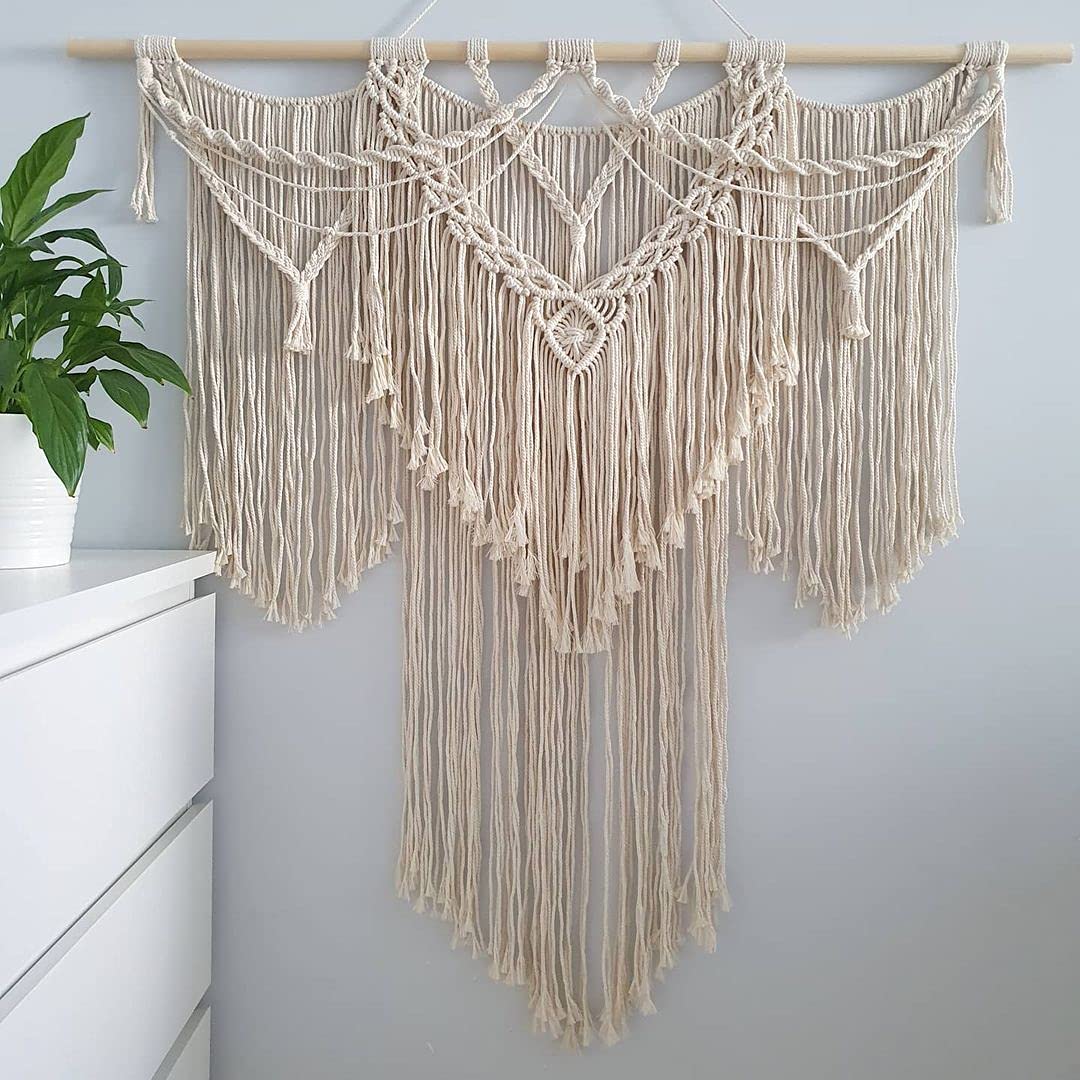 CBXSF Gran Pared Colgante Macramé,97x100cm Decoración de Paredes Bohemias Tapiz de Macramé Encima de la Cabecera Tapices Tejidostelón de Cortina de Boda de macramé