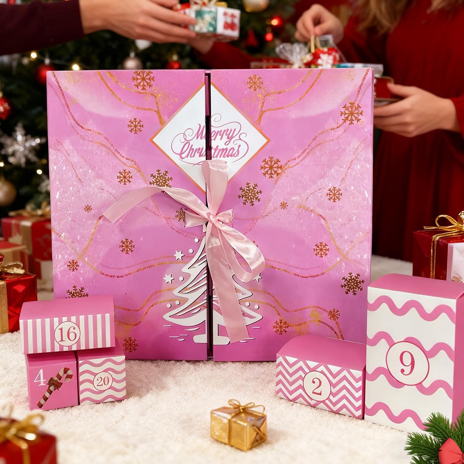 Calendario De Adviento Vacío Rosa Con 24 Casillas Vacías Reutilizable Para | De Calendario Familiar Rellenable En Blanco para Niños Adultos Amigos Familia Favores de