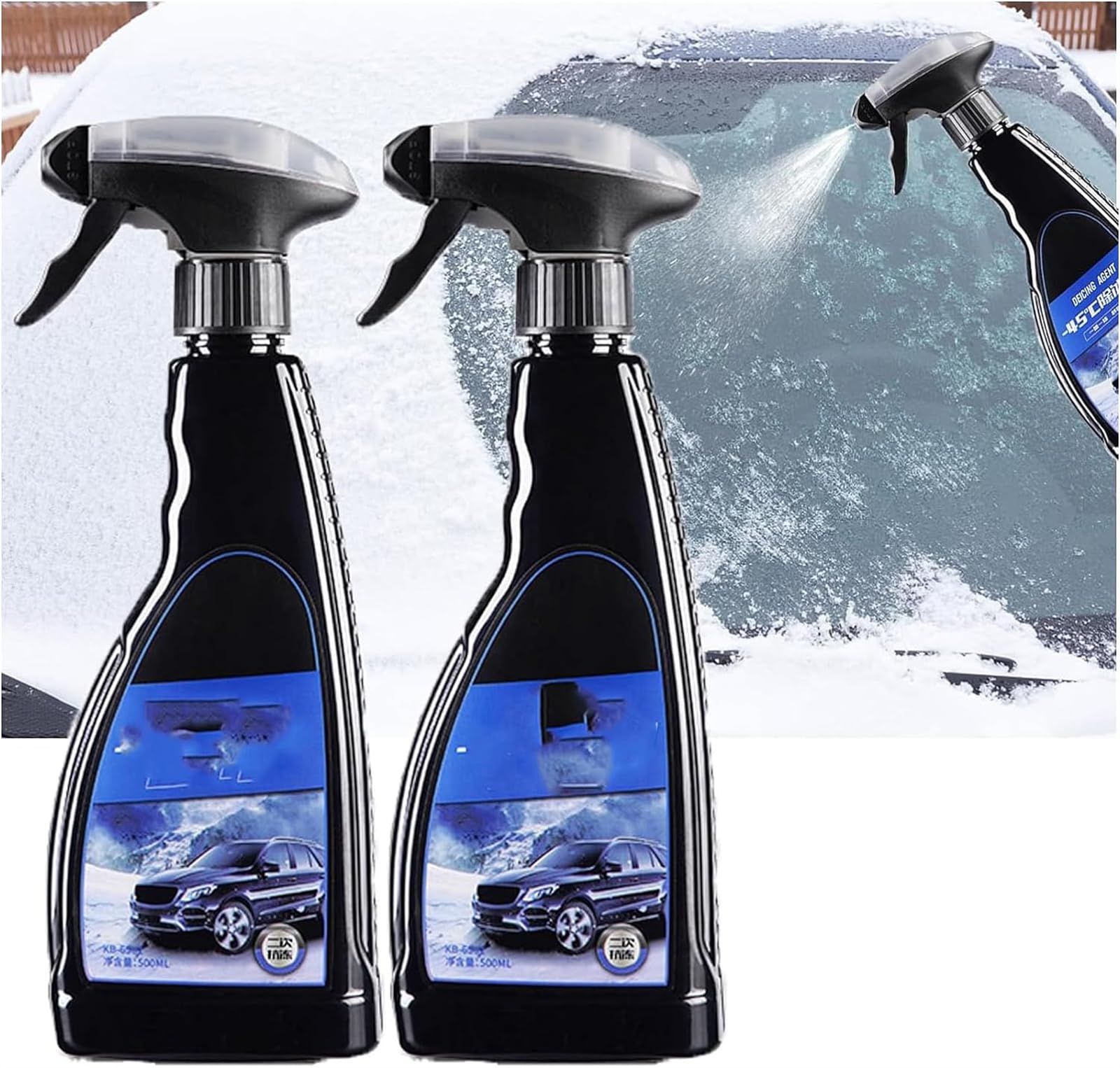 Auto-Glas-Enteisungs- und Frostschutzspray, Windschutzscheiben-Enteiser-Spray, Eisentferner, Schmelzspray, für Auto-Windschutzscheiben, Scheibenwischer und Spiegel (2 Stück)