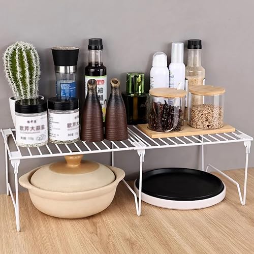 Miniatura 5 de Juego de organizador de congelador de 12 piezas, estantes organizadores de gabinete apilables, estante plegable de despensa, plato, plato,