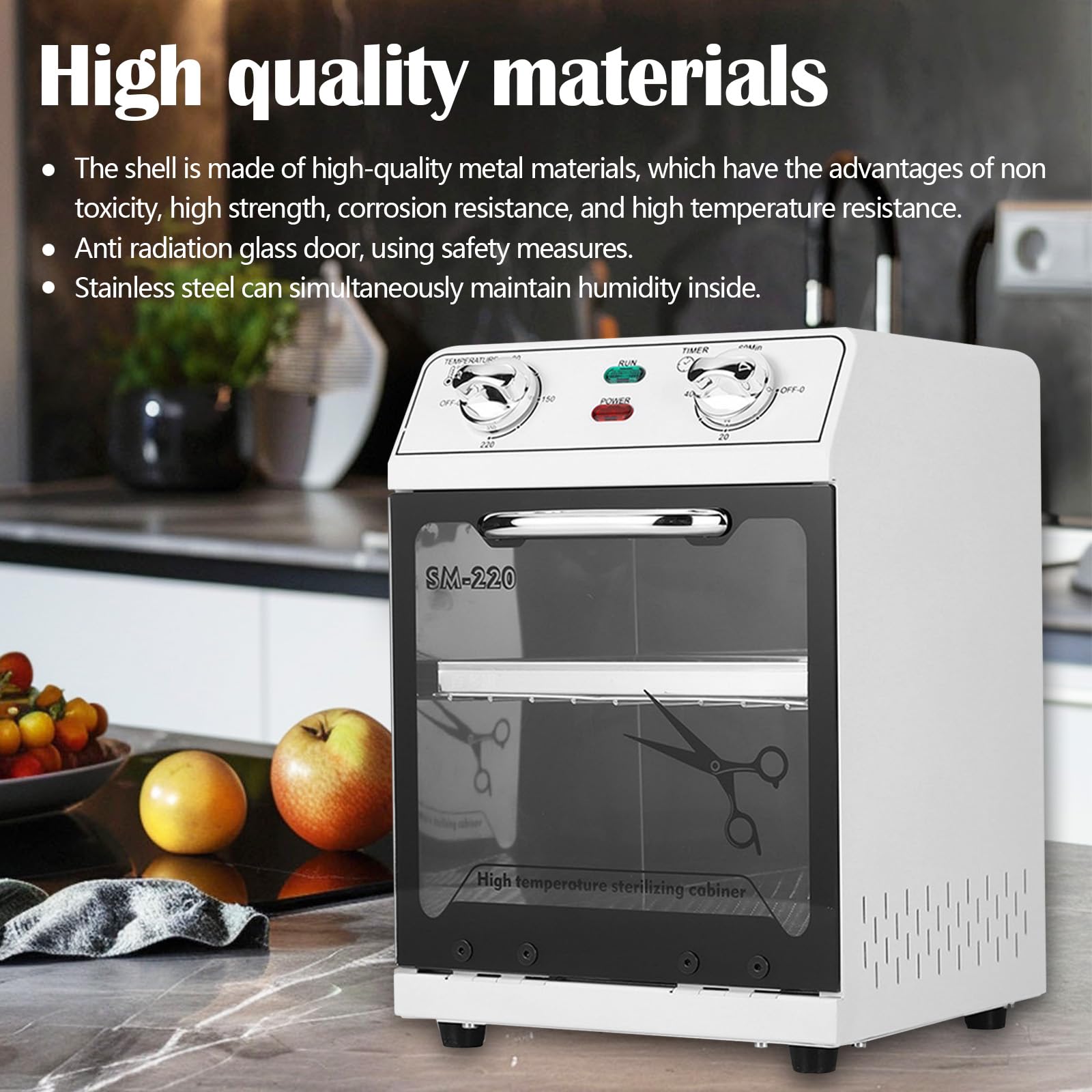 Desinfección Esterilizador Aire Caliente, 600W 8L 220℃ Esterilizador Calor Seco Esterilizador Alta Temperatura Esterilizador Herramientas para Uñas con Temporizador y Luz Indicadora para Peluquería