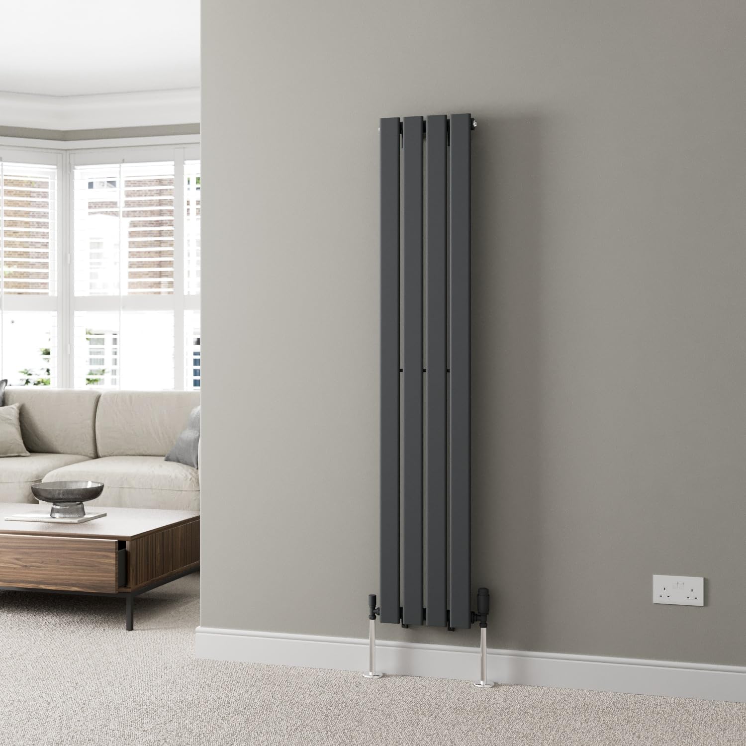 DuraTherm® 1600 x 300mm Anthracite Grey Vertical Designer Radiator Single Column Flat Panel Modern Central Heating Panels Bathroom Radiators — image 1