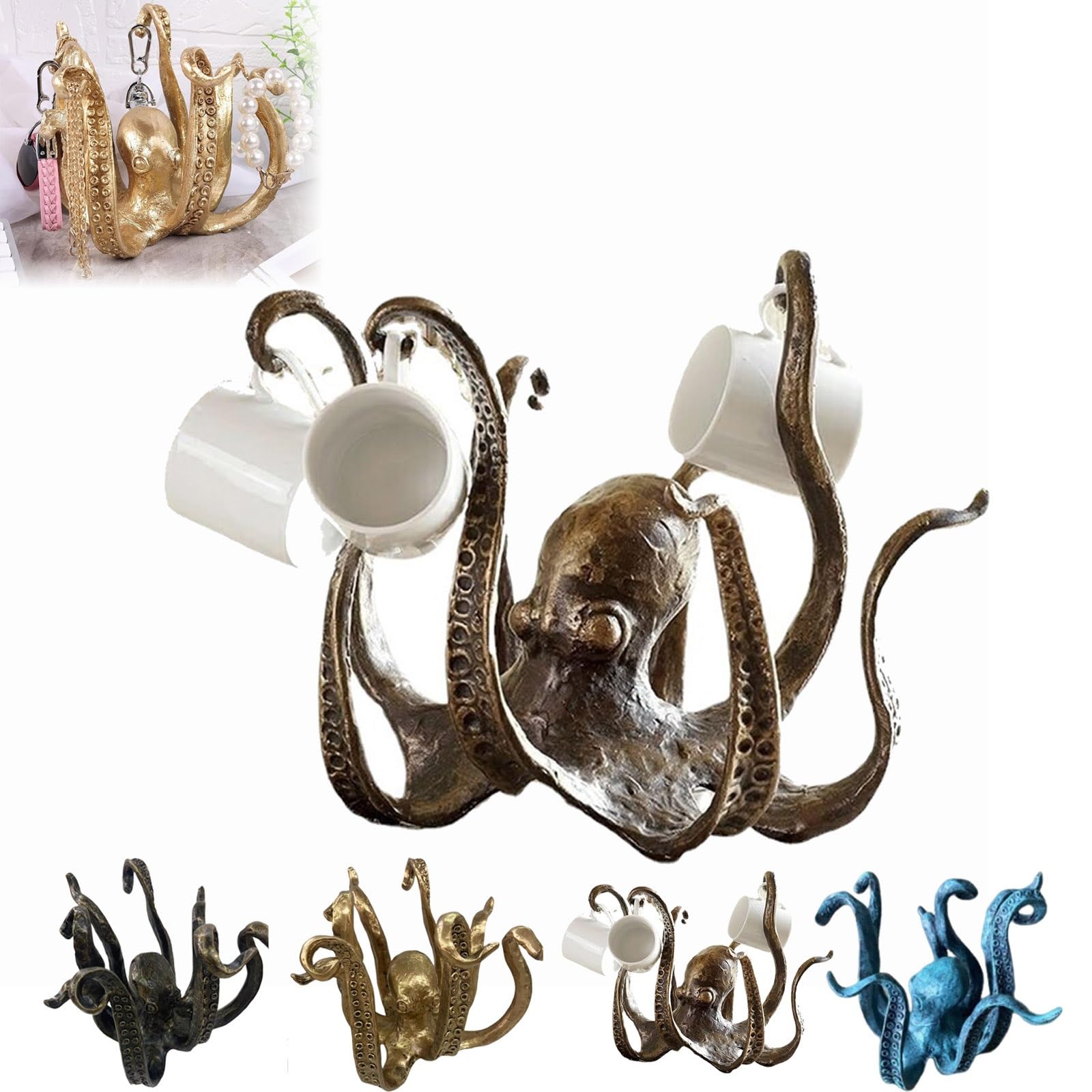 Retro Resin Octopus Desktop Statue - Mug Holder for Counter Top, Copper