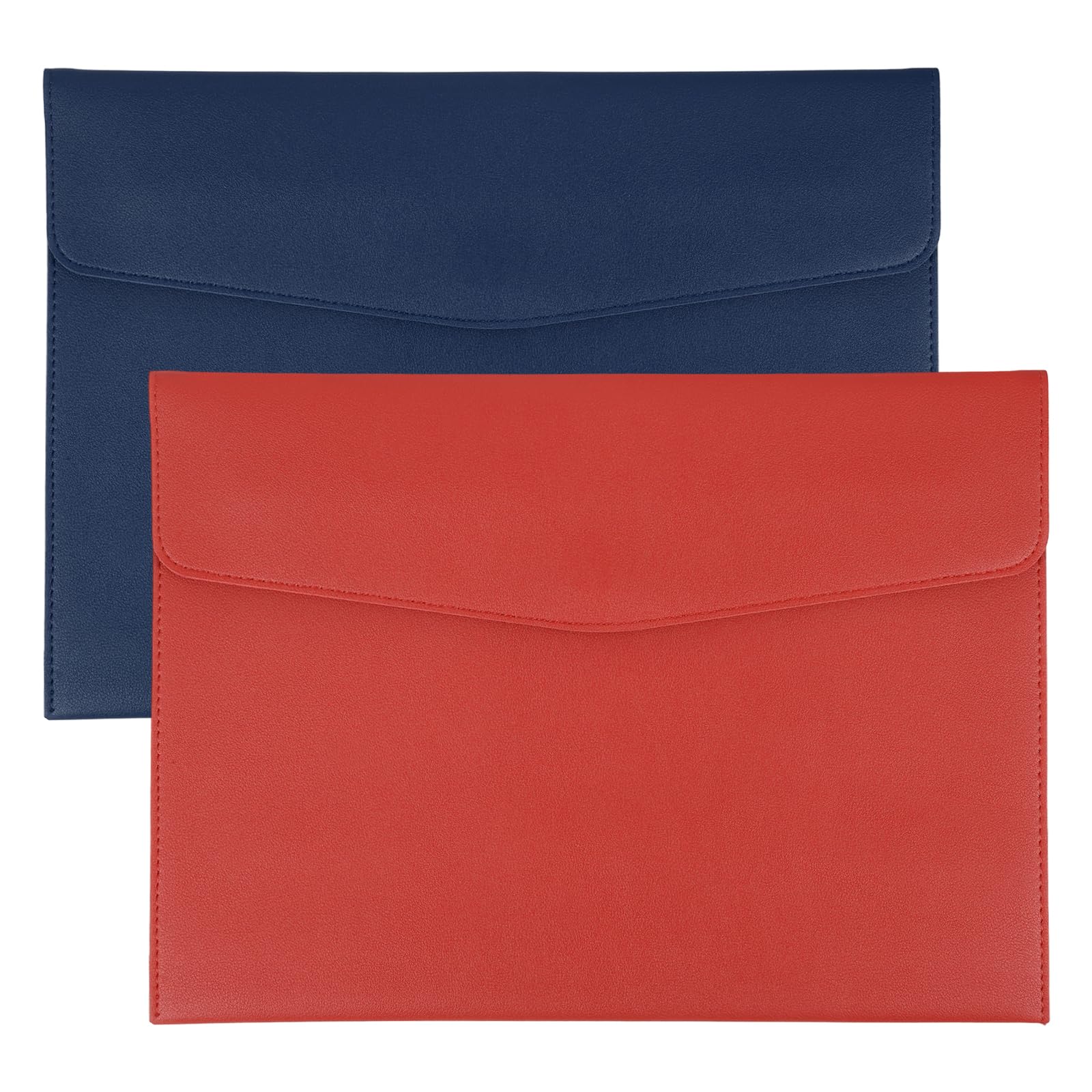 PATIKIL 2Pcs PU Leather A4 File Folder, Document Holder Envelope Waterproof Napa Texture Filing Organizer Portfolio Folder Case with Magnetic Snap Closure for Home Office, Navy Blue, Red