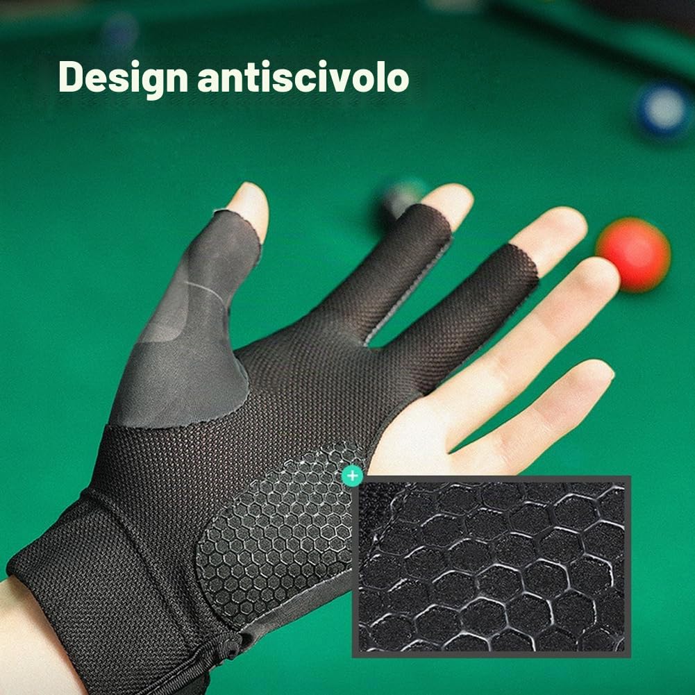 Tokaneit Guanto da Biliardo Snooker Grigio Nero Regolabili Antiscivolo Sinistro