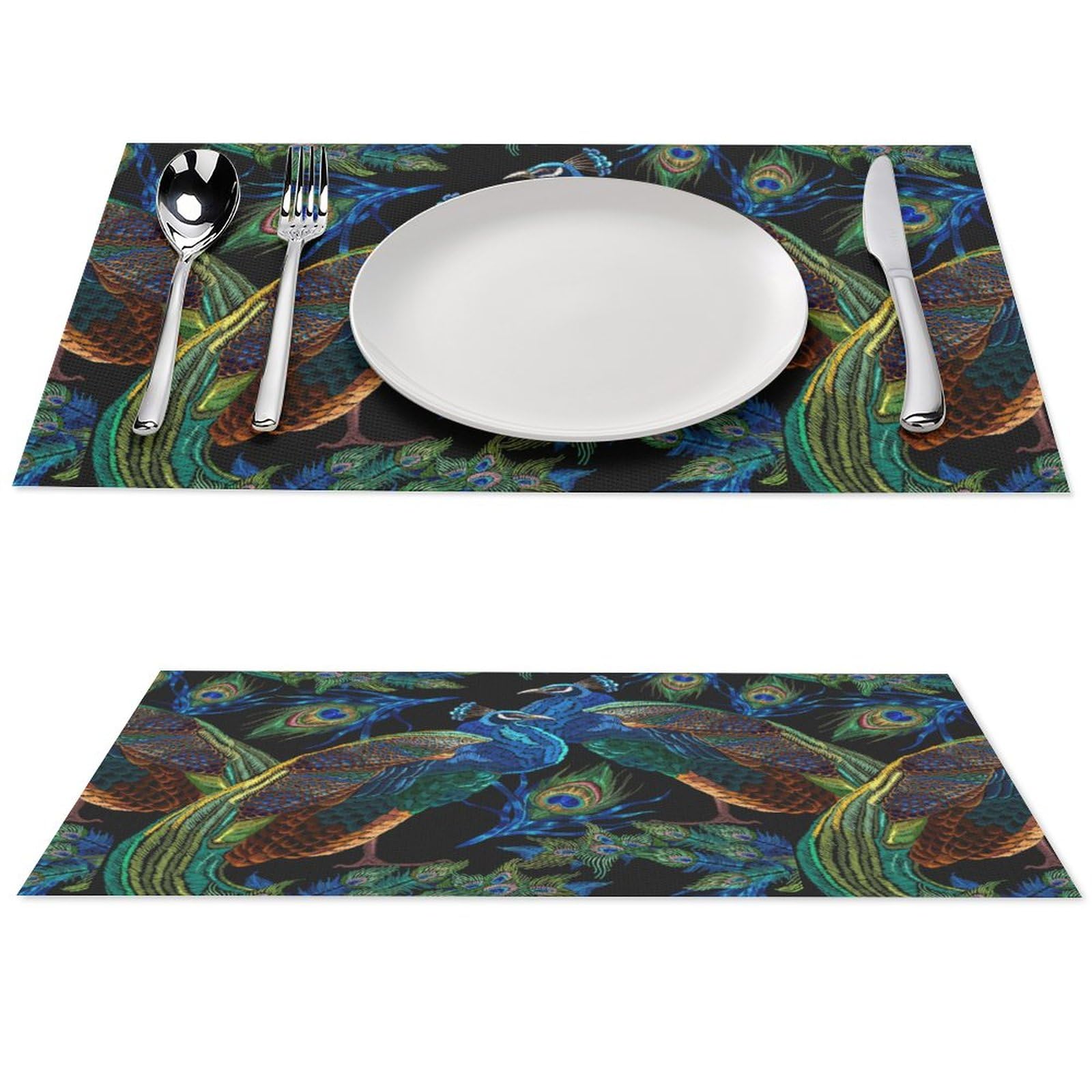 Peacock Placemats Set of 2 PCS Washable Table Runner 18" X 12" Place Mats for Kitchen Party Dining Decoration