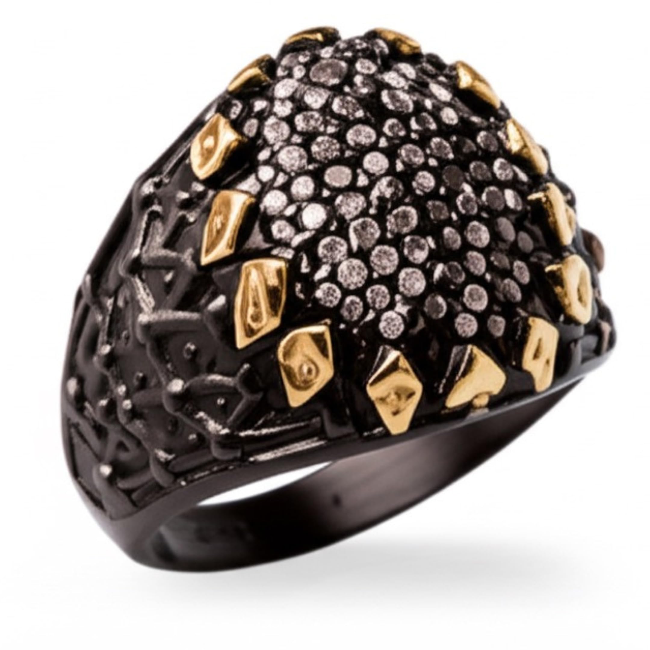 the men thing Royal Series - BLACK SPIRE EMBER RING - Pure Stainless Steel Men’s Black-Gold-Plated Ring – Statement Luxury Jewelry (Size : 16-19-21-22-24-26-27)-picture-22