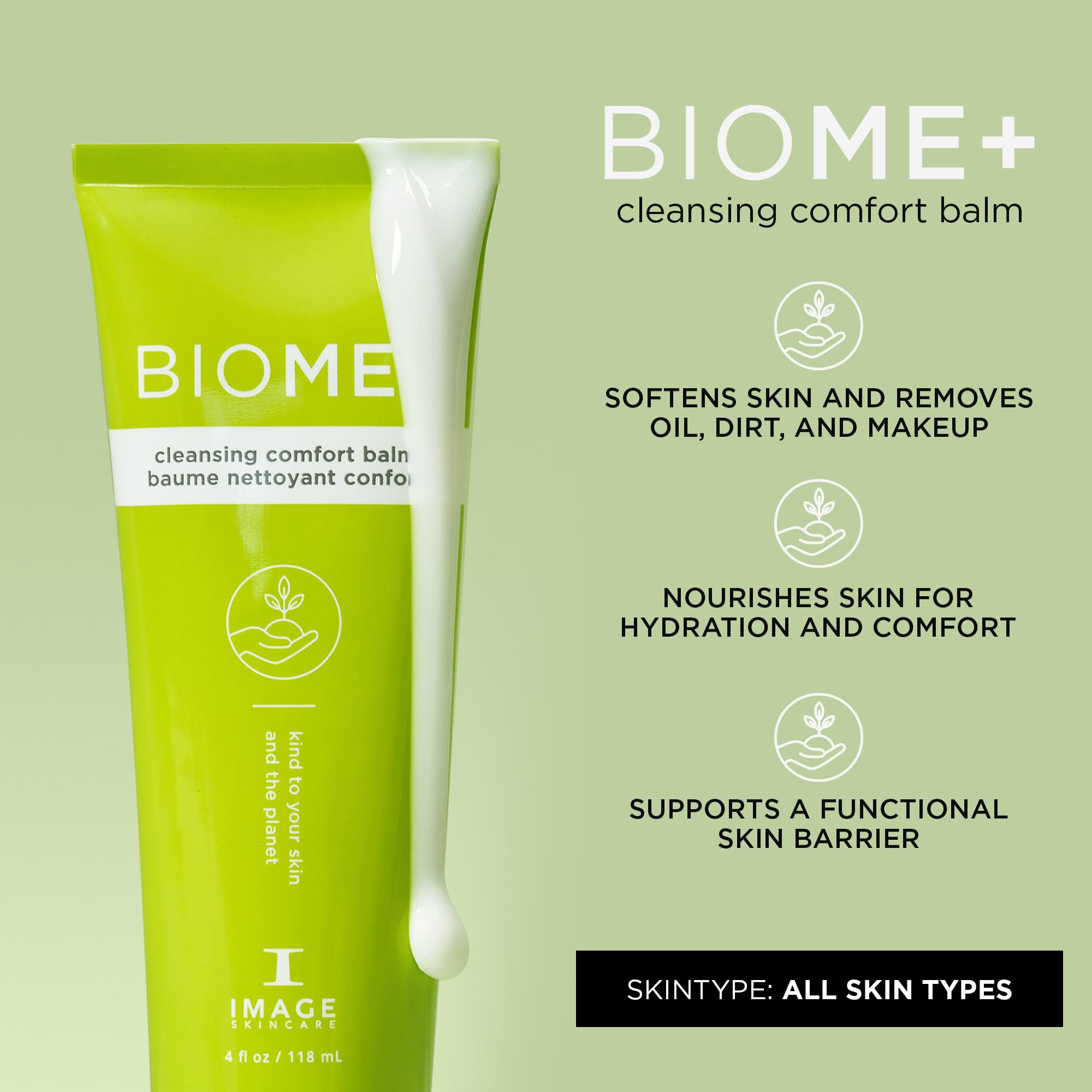 IMAGE Skincare BIOME+ Cleansing Comfort Bálsamo limpiador suave amigable con microbiomas, reduce la pérdida de humedad, 118 ml