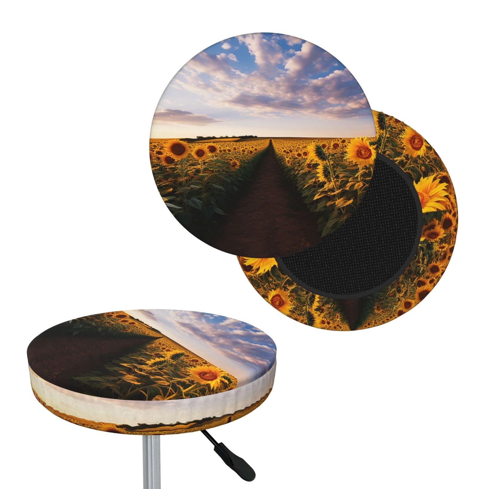 NONHAI Field of Blooming Sunflowers Bar Stool Cover Round Elastic Stool Cushion Covers Dustproof Bar Chair Cover Washable Stool Cushion Slipcover Stretch Stool Seat Covers for 12-14 Inch Chair