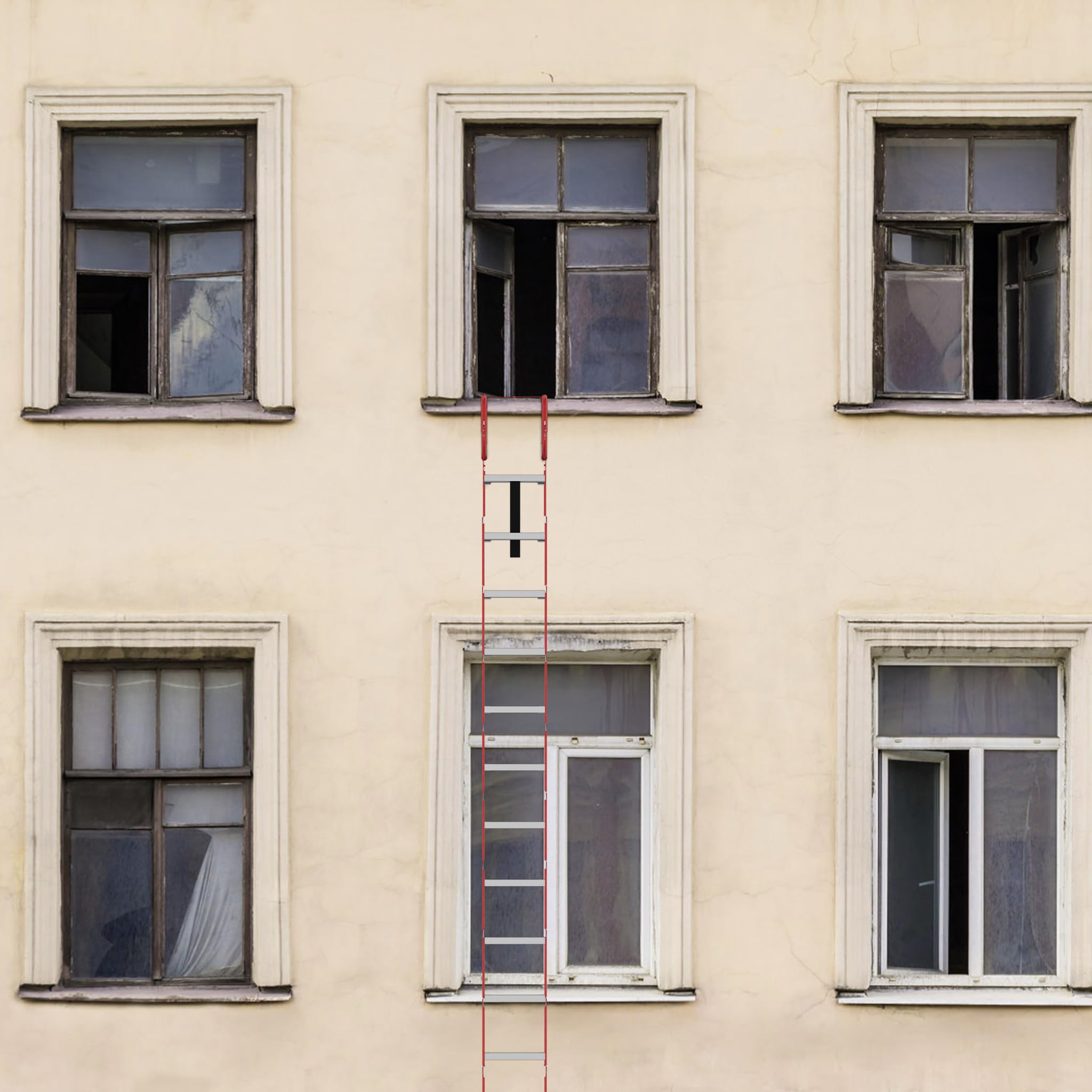 Aufun Feuerfeste Rettungsleiter, Rot Fluchtleiter Strickleiter Notleiter Mehrzweckleiter Notfallsicherheit Tragbar Klettern Rettung Seilleiter für Fenster und Balkon, bis 450 kg (15 M / 45 Sprossen)