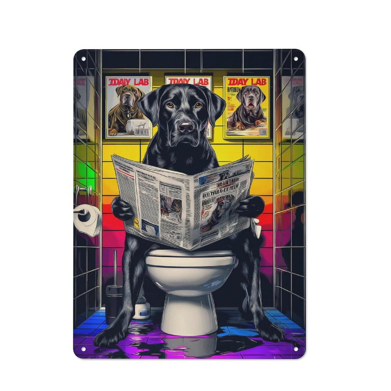 Junmoney Labrador Retriever Reading Newspaper On Toile T Retro Metal Wall Sign 40X30cm For Hobby Room Or Studio, For Garage, Workshop And Man Cave Decoration