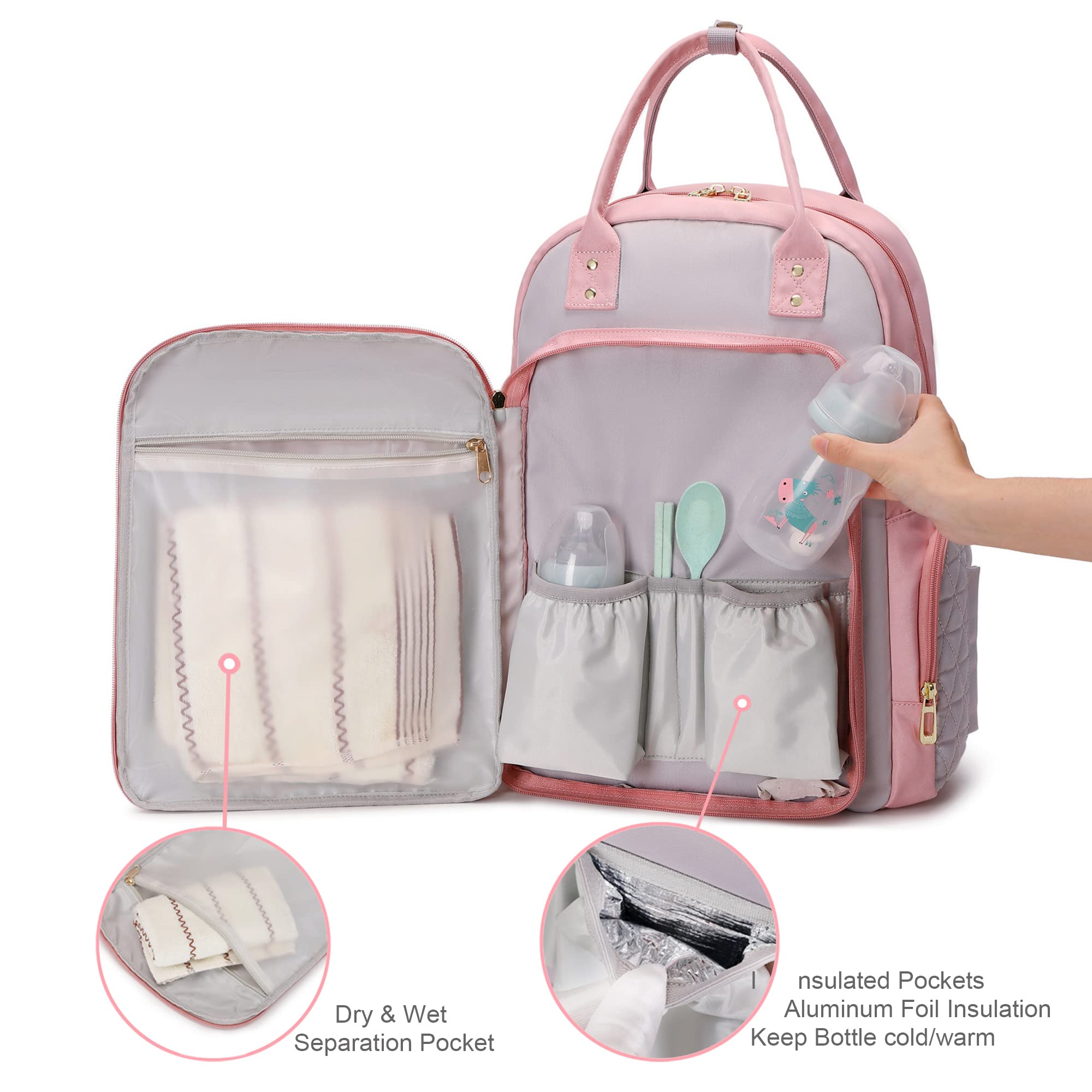 Mochila para pañales para mamá, hospital, bolsas de bebé para niños y niñas, mochilas de viaje para mamá, gris, papá, bolsa de pañales para registro de bebé, Pink, XL, Minimalista