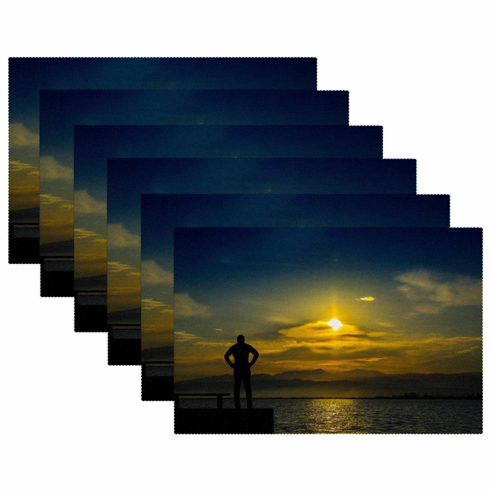 Platzdeckchen mit Sonnenuntergang, waschbar, rutschfest, hitzebeständig, für Esstisch, Küche, 45 x 30 cm, 6 Stück