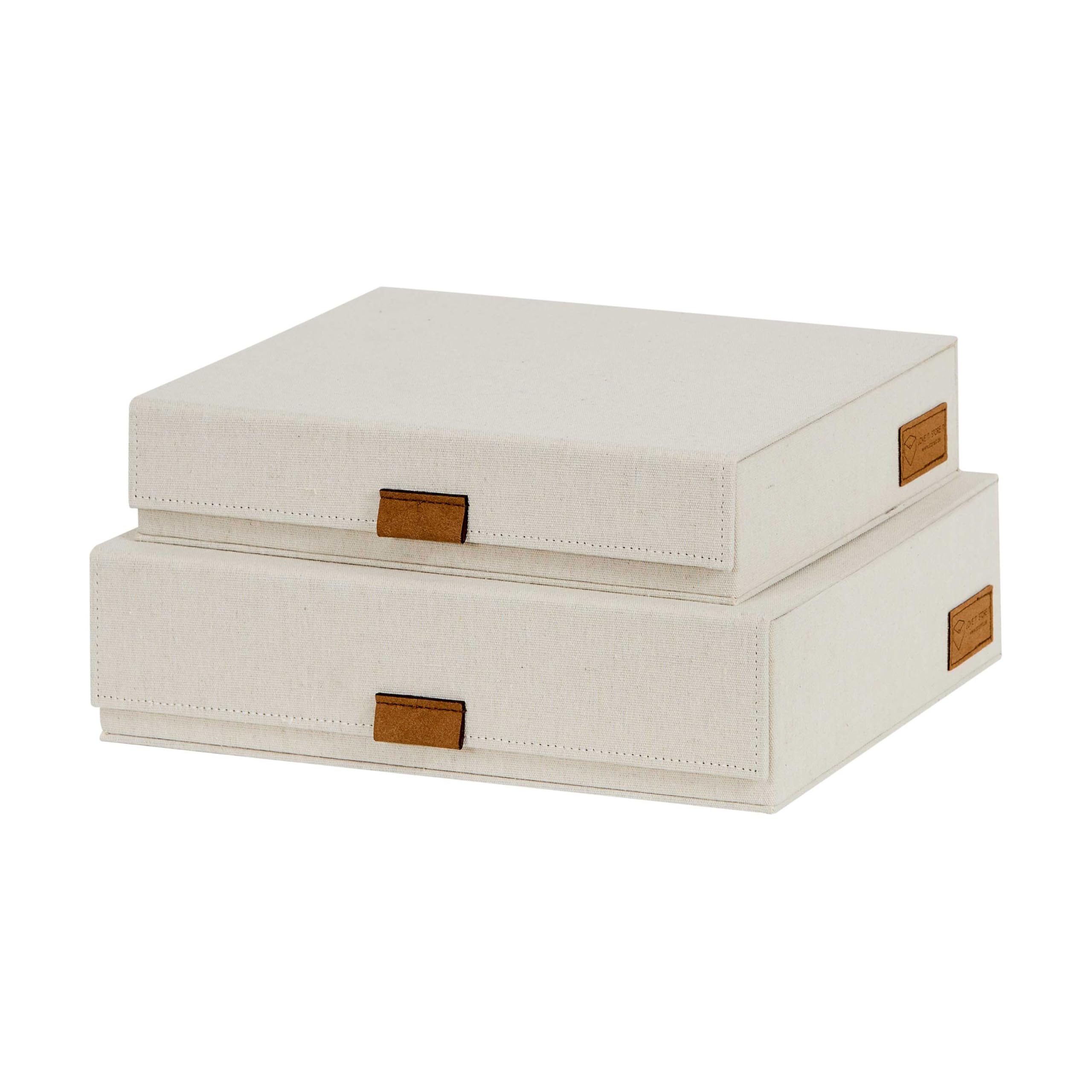 LOVE !T STORE !T 2 cajas de almacenamiento premium con tapa – Caja de documentos – A4 – Tela de lino – Cierre magnético – Tapa abatible – Beige – 28 x 23 x 6 cm & 31 x 25 x 8 cm | Caja organizadora con tapa magnética de lino, ideal para papel A4, 2 cajas