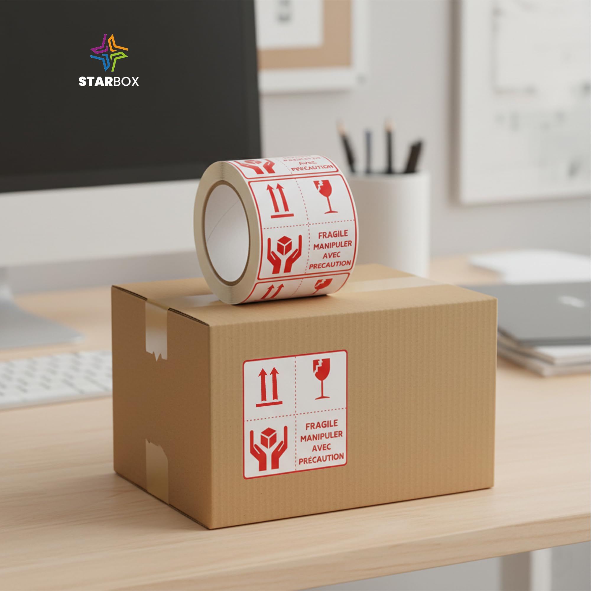 Star Box – 500 Étiquettes Fragile Rouges Autocollantes | Stickers d’Expédition et Colis | Haute Visibilité et Résistantes