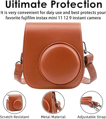 Miniatura 9 de Funda protectora para cámara para cámaras instantáneas Fujifilm Instax Mini 11, 12, 9, con álbum Instax Mini. Bolsa funda de cuero PU con correa
