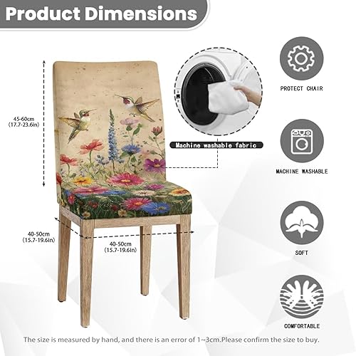 Miniatura 5 de HUGS IDEA Juego de 6 fundas elásticas para sillas de comedor con diseño floral de colibrí, fundas elásticas para sillas de comedor, fundas para