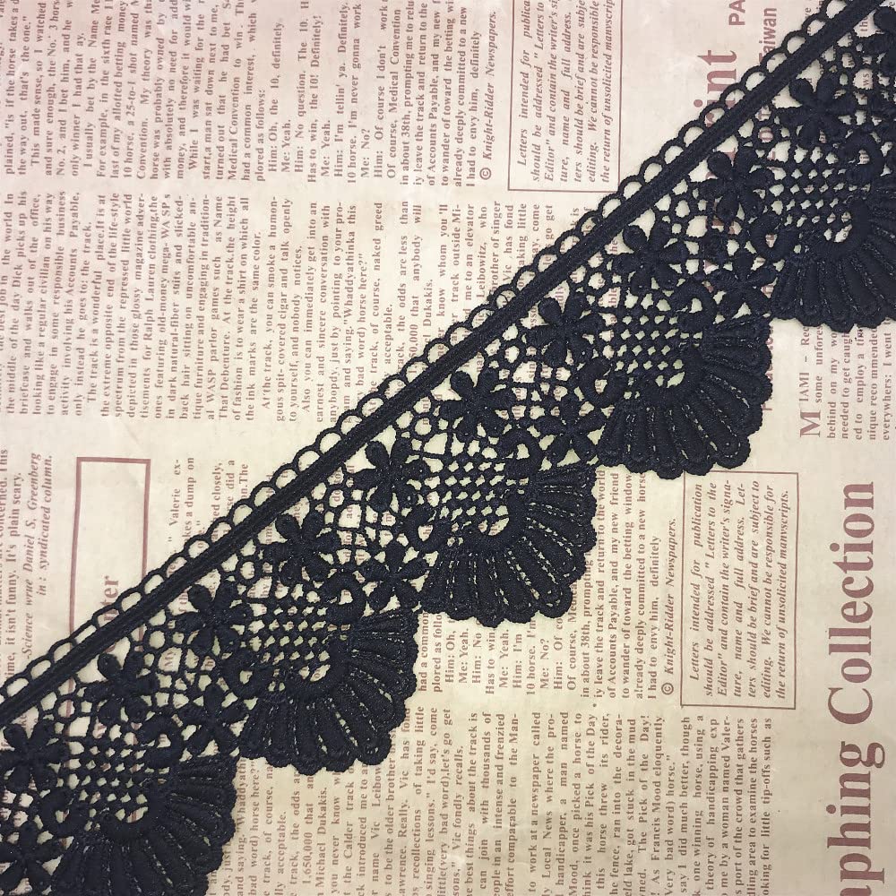 6CM Width Europe Pineapple Pattern Inelastic Embroidery Lace Trim,Curtain Tablecloth Slipcover Bridal DIY Clothing/Accessories.(4 Yards in one Package) (Black)