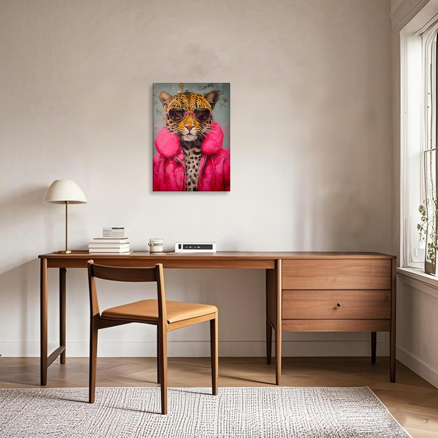 Funky Animals Wall Art Trendy Tiger Posters and Print Maximalist Eclectic Fashionista Leopard Wall Decor Painting for Bathroom Living room Decor (WE000016-1, 12.00L x 18.00W, Framed)