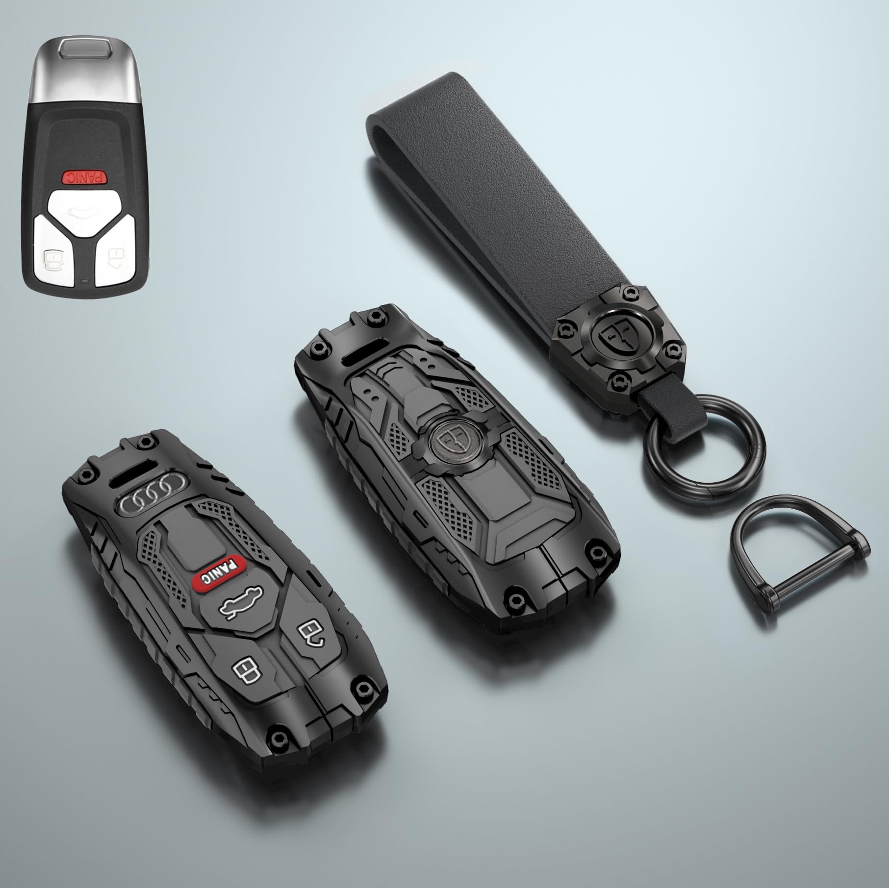 Mecha Heavy-Duty Automobile Remote Control Key Fob Cover Keychain Fits for Audi A4 Q7 Q5 TT A3 A6 SQ5 R8 S5 Key Fob Shell