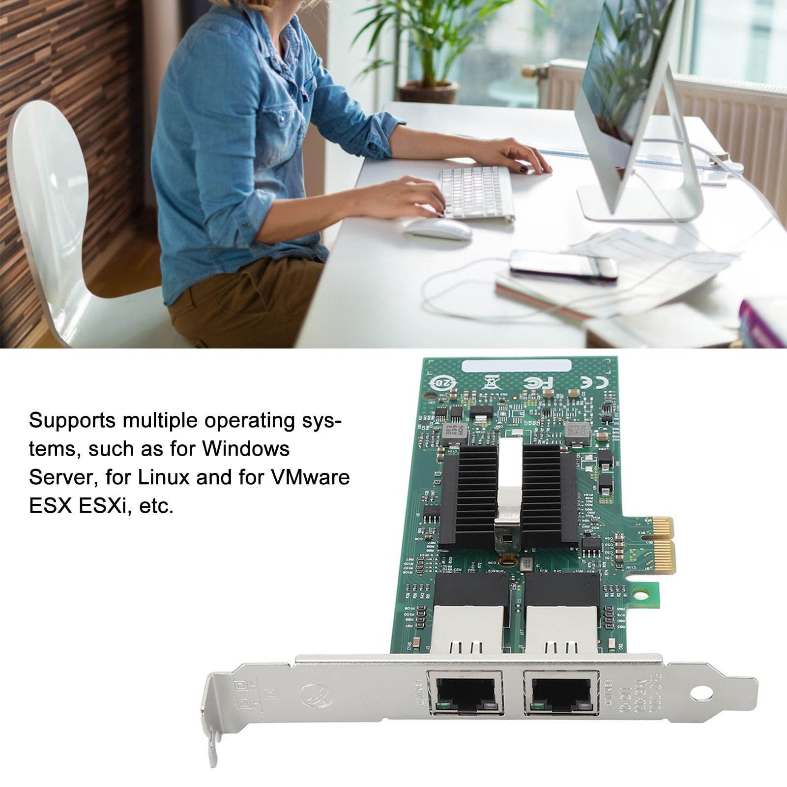 Carte Réseau RJ45, Carte Réseau Gigabit PCIE X1 Double Port 10/100/1000Mbps avec 2 Ports Ethernet RJ45 avec 4 Indicateurs LED