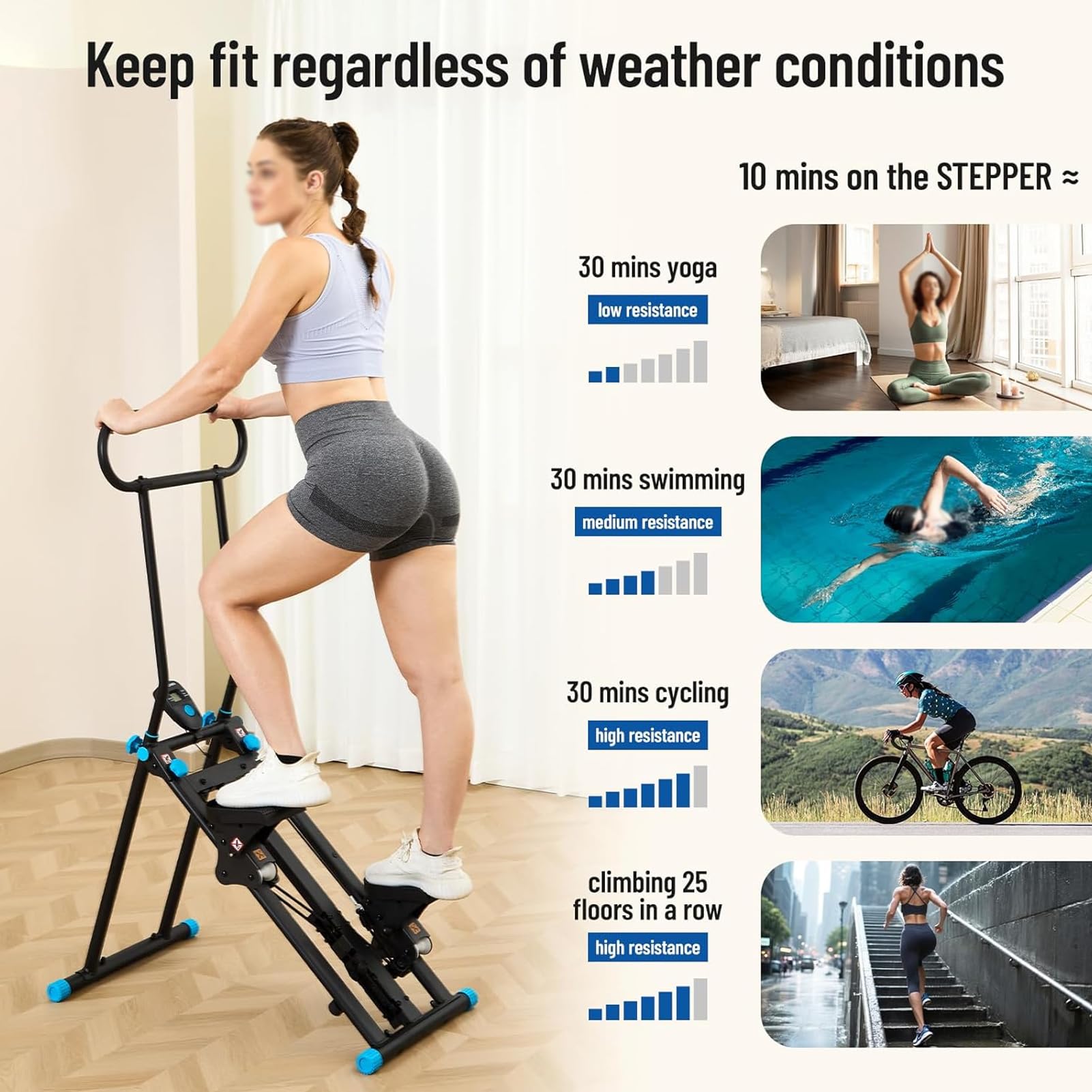 Stepper Fitness Casa Pedana Step Fitness Casa Stepper con Manubrio Pedale Portatile Pieghevole Stair Stepper Vertical Climber Black