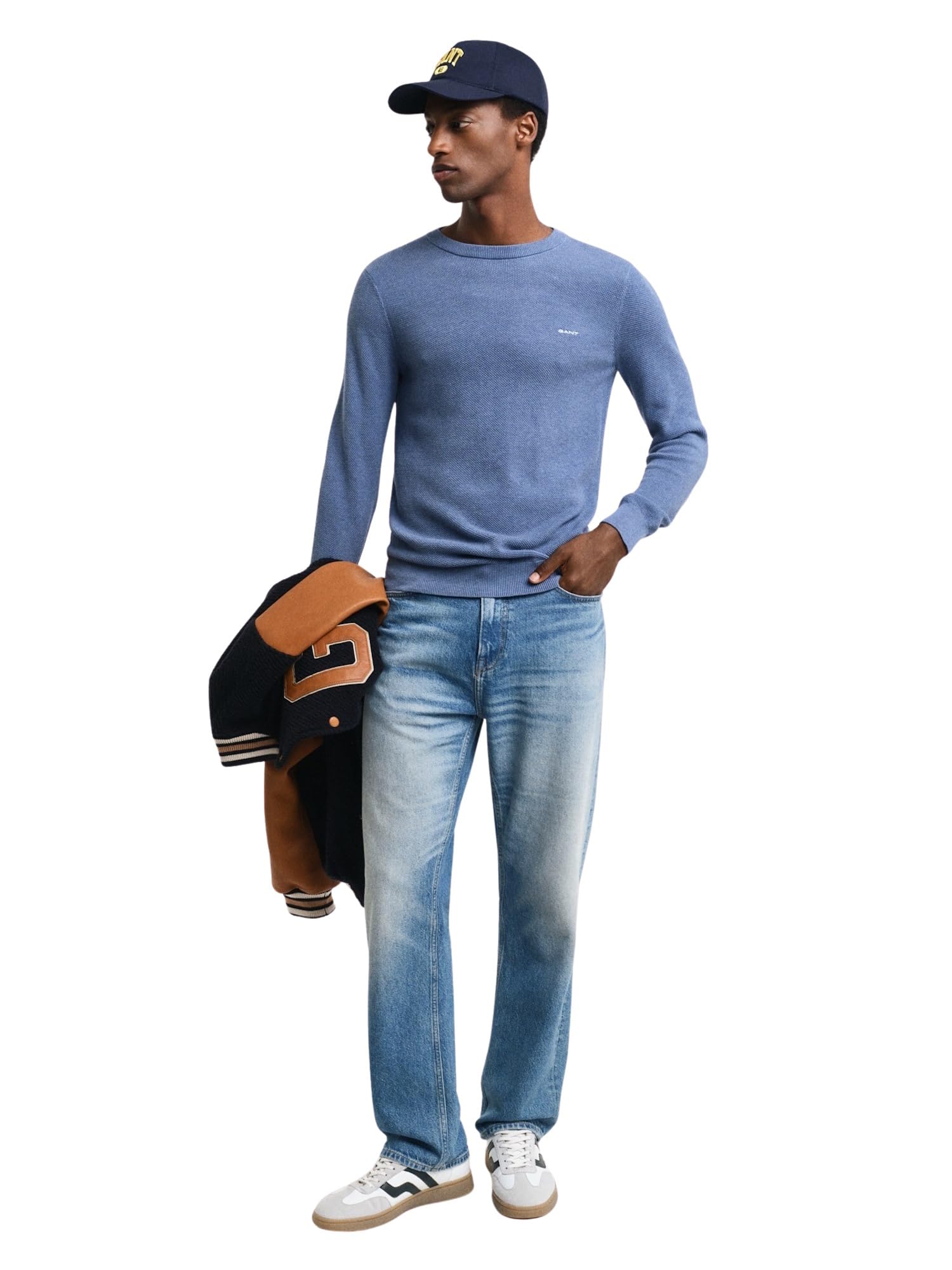 GANT Męski bawełniany sweter z dekoltem w kształcie litery C, Denim Blue Mel, M