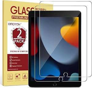 OMOTON [2 Pack] Screen Protector Compatible with iPad 9th 8th 7th Generation (10.2 Inch, iPad 9/8/7, 2021&2020&2019) Tempered Glass/Apple Pencil Compatible