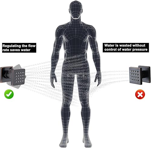 Miniatura 29 de Chorros de ducha cuadrados de oro cepillado con control de flujo y giratorio, chorros de masaje de agua ajustables de latón macizo, montaje en pared
