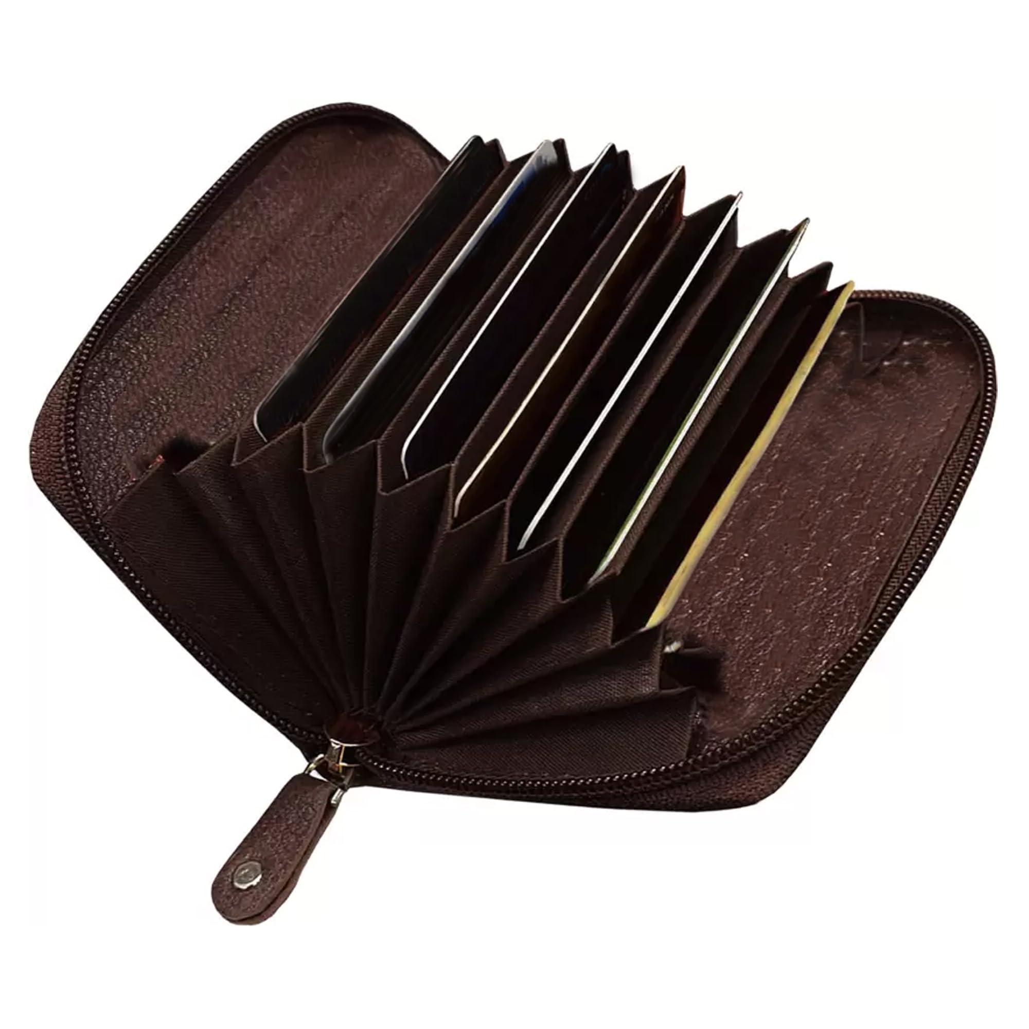 Brown Small Pocket Sized 9 Slot ID, Credit-Debit Card Holder & Currency with Clossing Zipper for Men & Women WL601-image-45