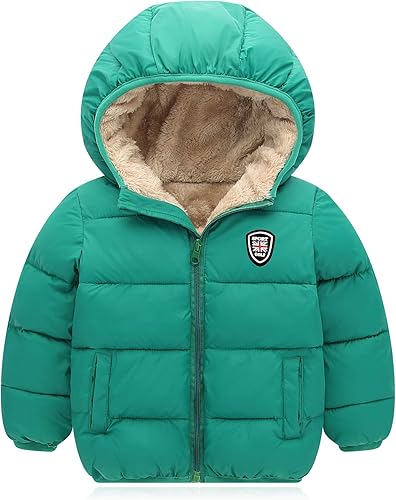 Vmterliya Abrigos de invierno para niños pequeños, bebés, niños y niñas, ligero, acolchado, cálido, grueso, con capucha, para 2 a 7 años