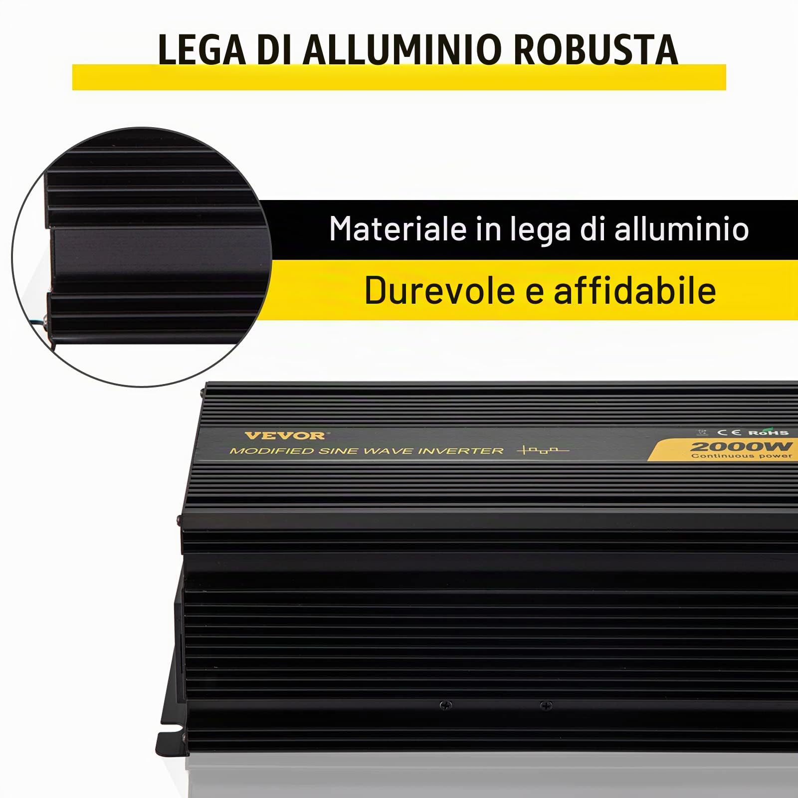 VEVOR Invertitore Onda Sinusoidale Modificata Tensione da 24V CC a 240V CA Trasformatore Modificata Potenza 2000W a 4000W, Inverter Onda Modificata con Display LCD, Telecomando LCD