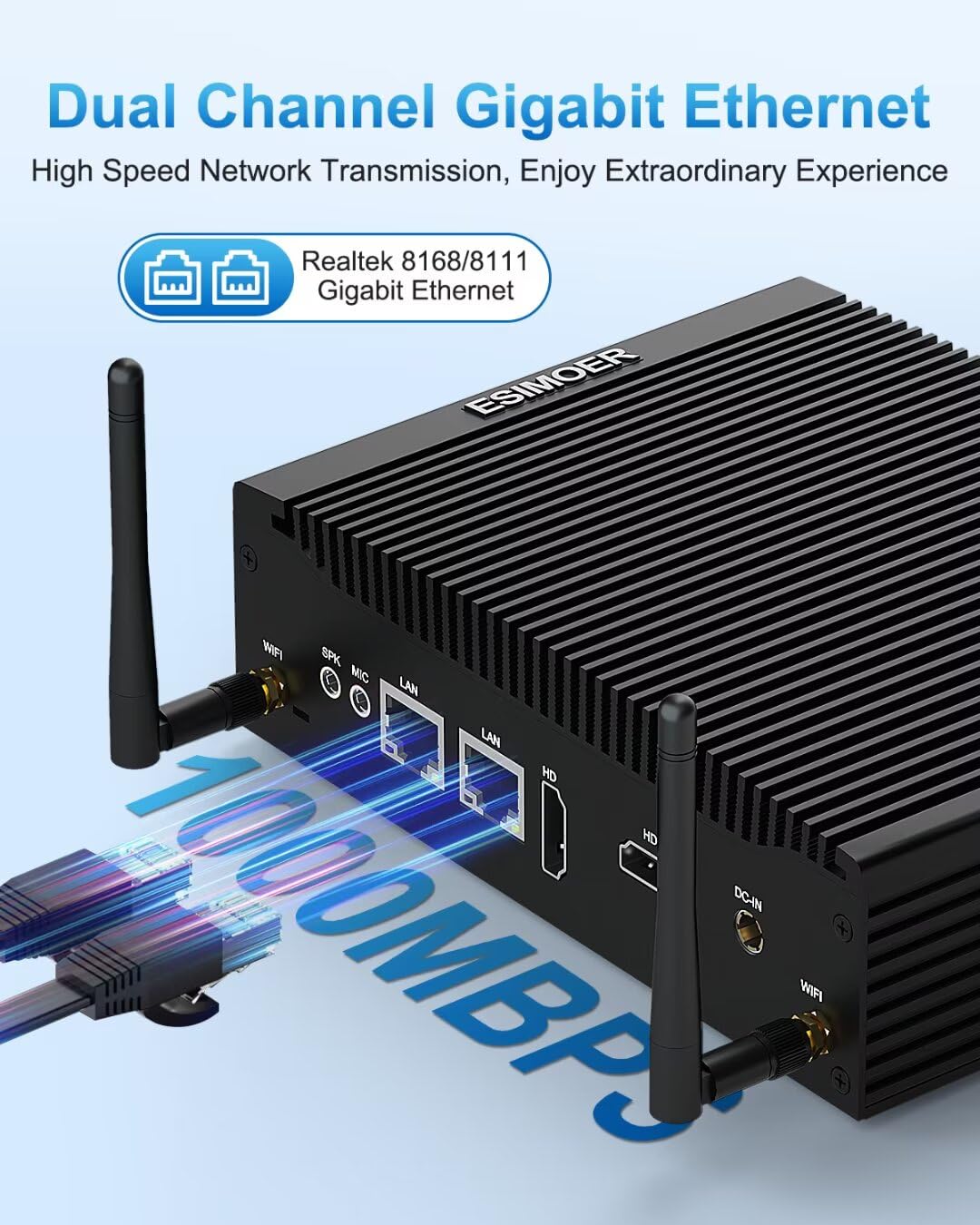 Mini PC Industriale PC Fanless Win 11 Core i5 8350U, 32GB RAM 1TB SSD, Doppi Display HD 4K, 2 RJ45 LAN, 2 RS232 COM, 8 USB, WiFi, BT, Micro PC Win11 per Aziende, Casa, Industria, LOT